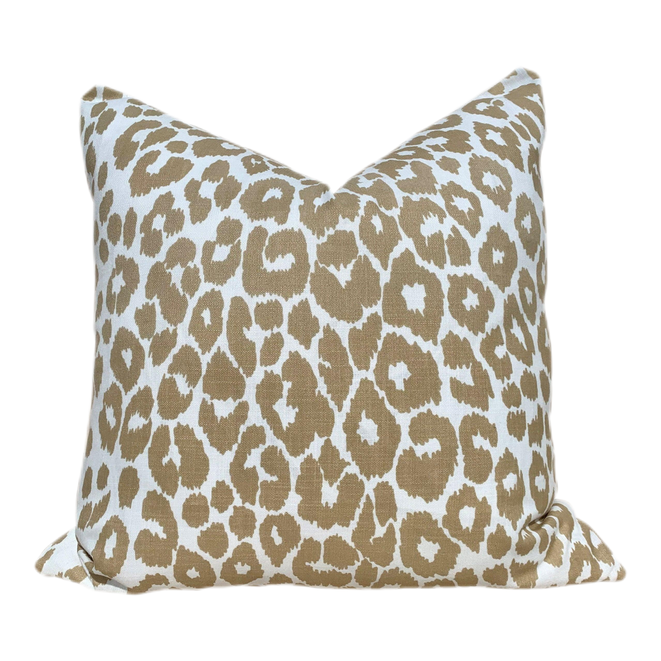 Schumacher Iconic Leopard Indoor/Outdoor Pillow in Tan.
