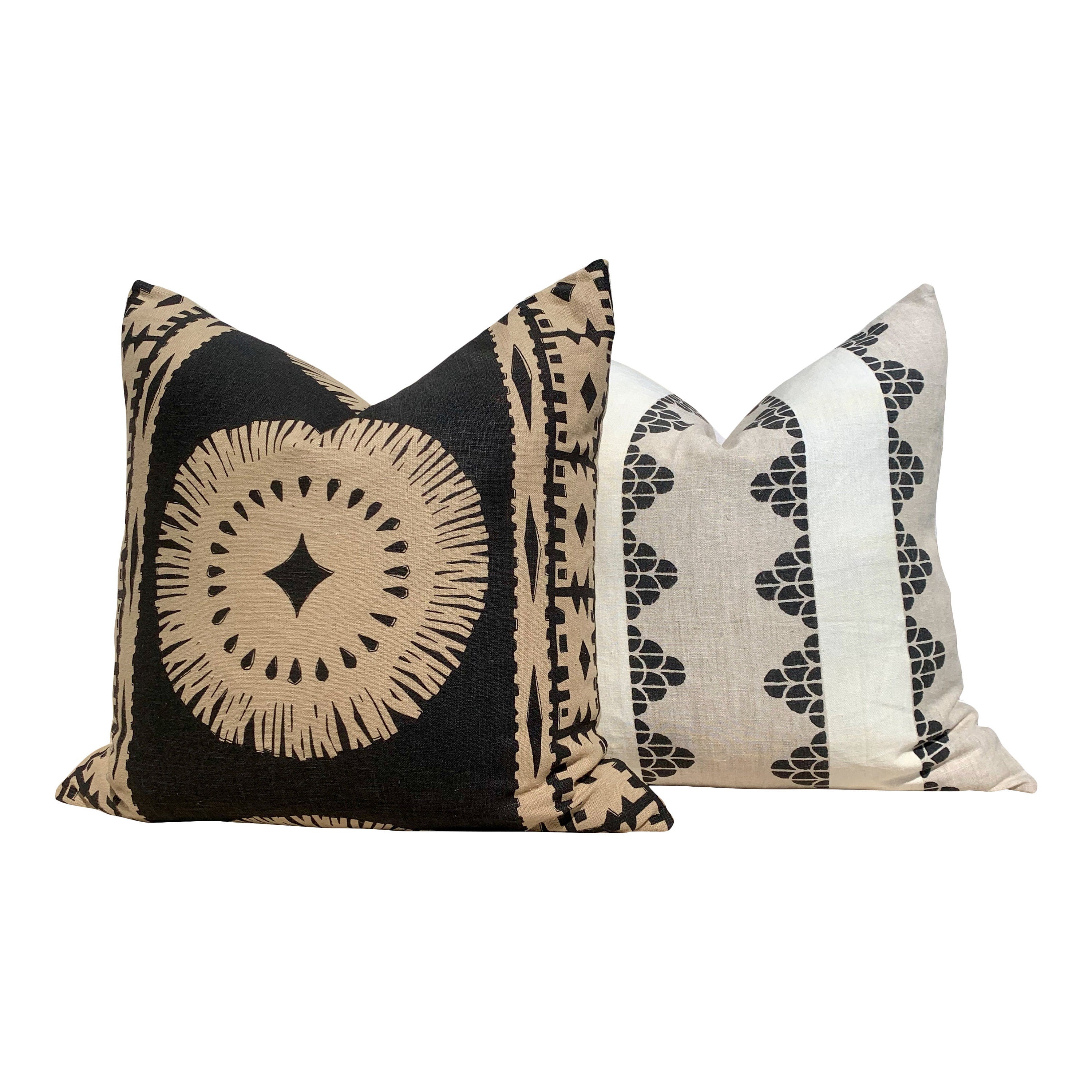 Schumacher Bora Bora Pillow in Lava. Decorative Lumbar Medalion Linen Pillow.