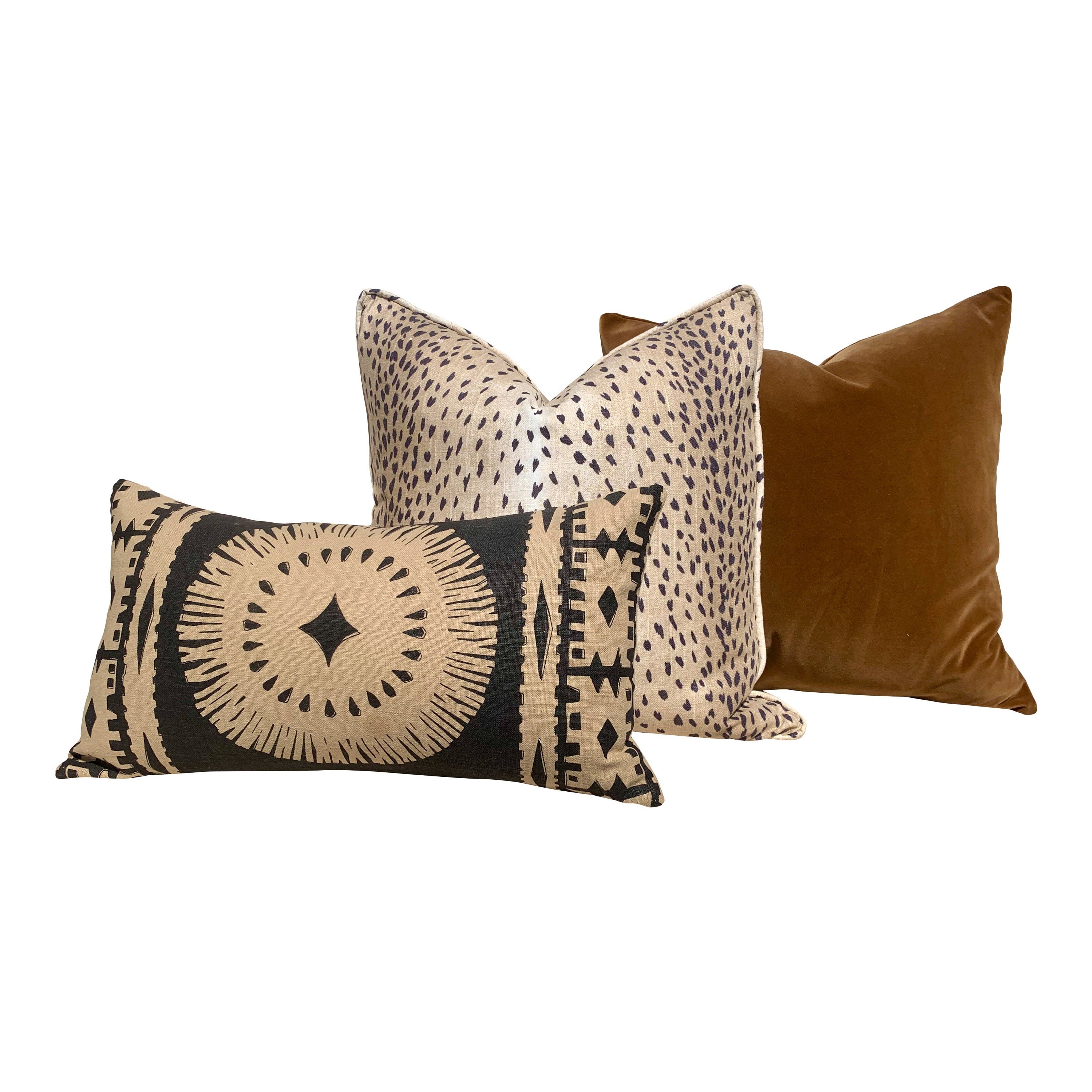 Schumacher Bora Bora Pillow in Lava. Decorative Lumbar Medalion Linen Pillow.