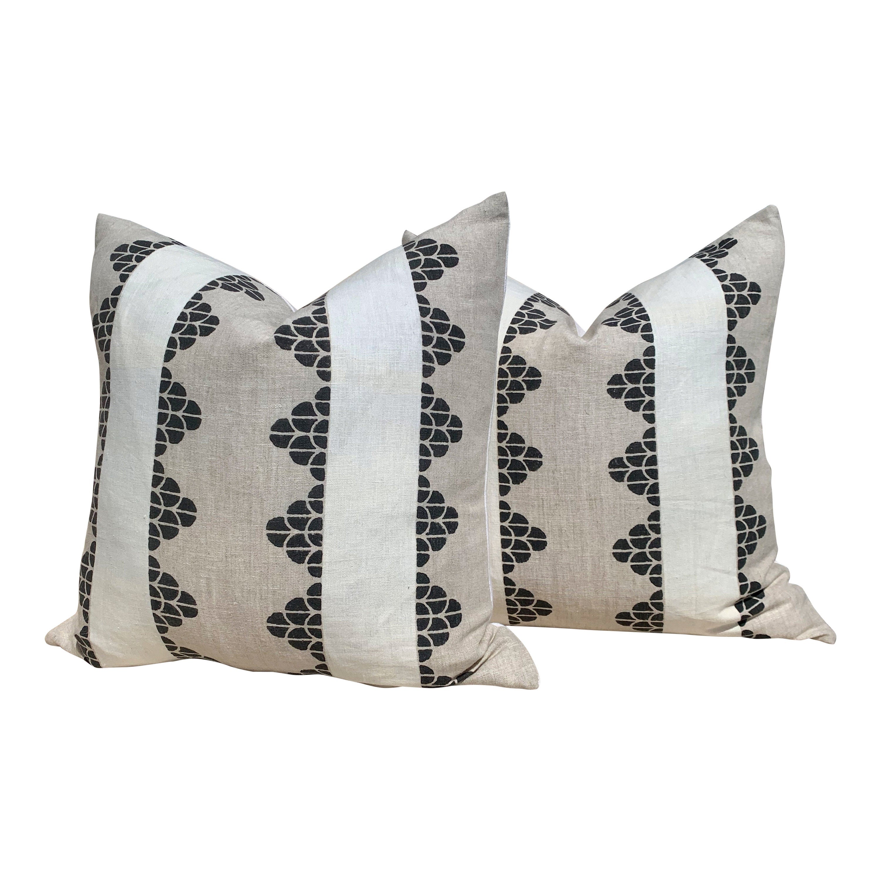 Thibaut Dhara Stripe Pillow in Charcoal, Flax. Lumbar Striped Accent Pillow Cover, Designer Pillow Sham, High End Pillow, Decorative Pillow