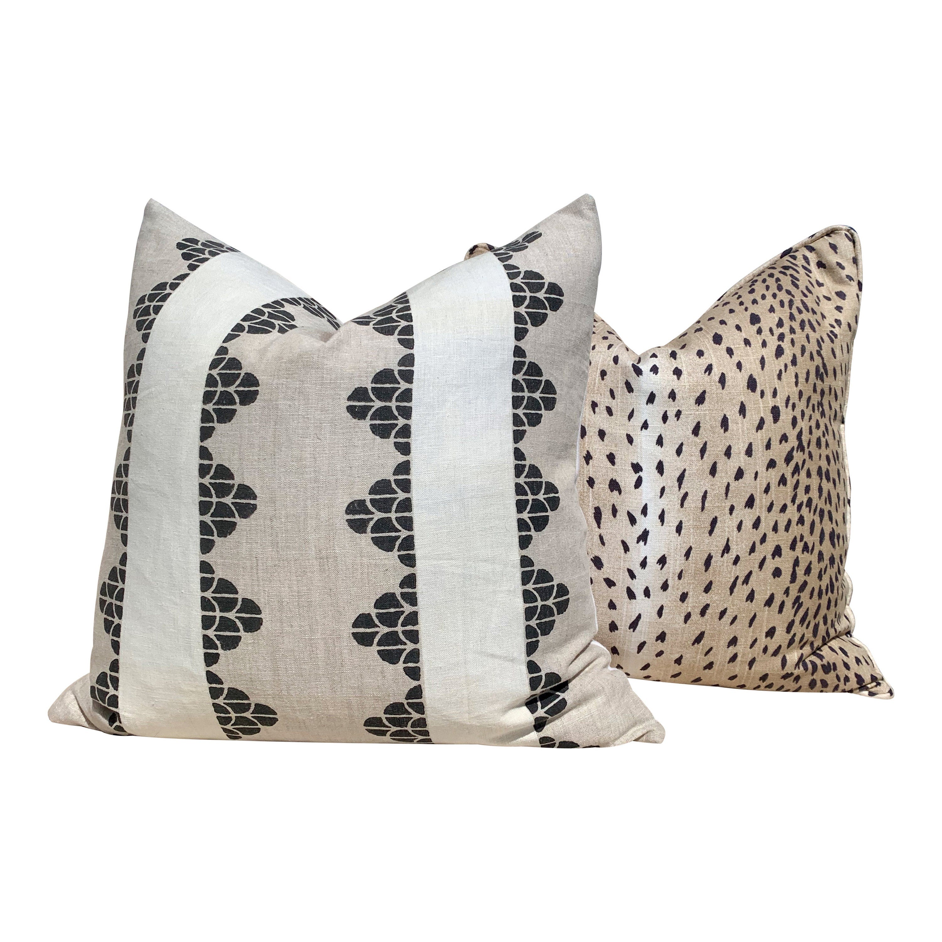 Thibaut Dhara Stripe Pillow in Charcoal, Flax. Lumbar Striped Accent Pillow Cover, Designer Pillow Sham, High End Pillow, Decorative Pillow