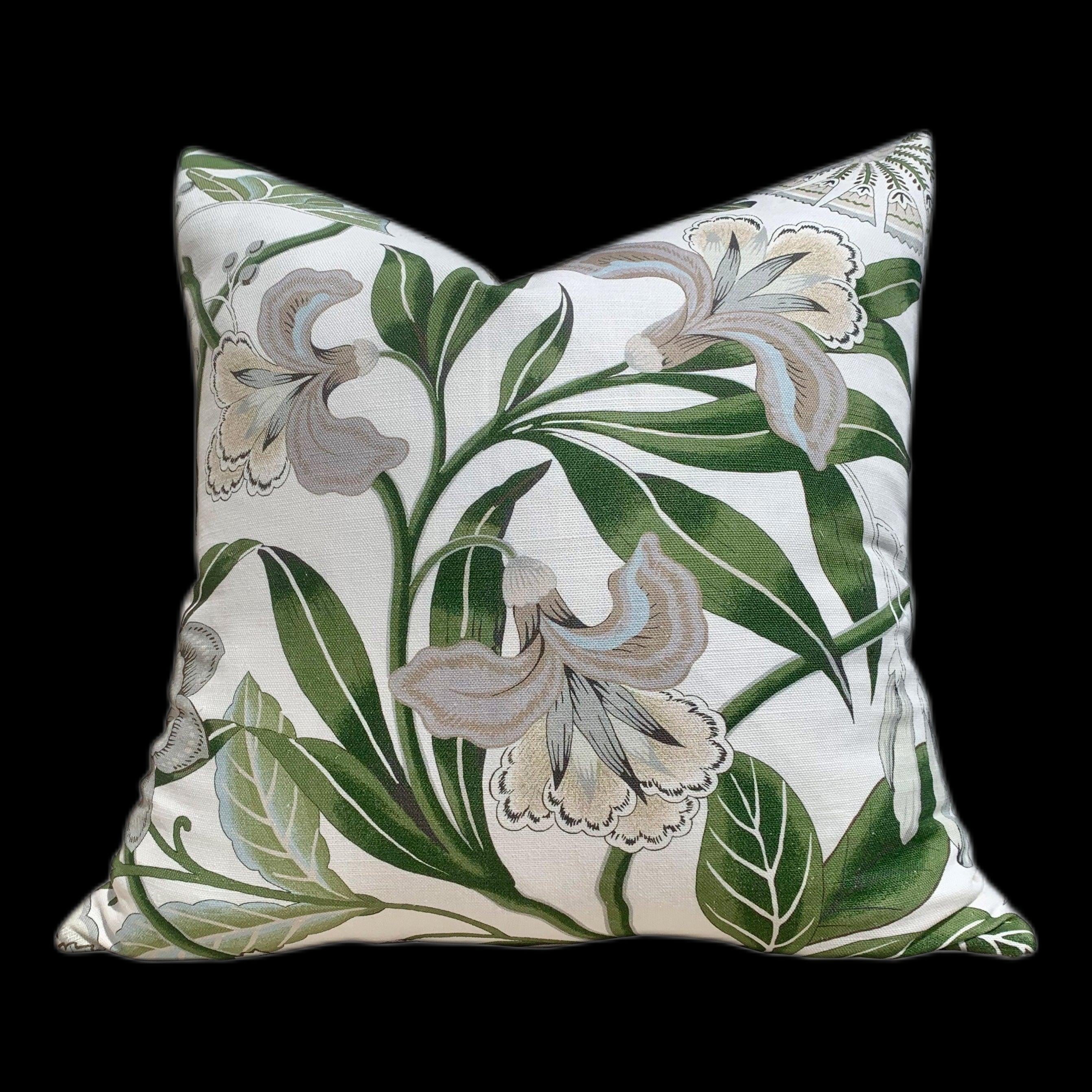 Thibaut Cleo Floral Pillow in Green and White. Decorative Lumbar Pillow in Green. Accent Throw Pillow.