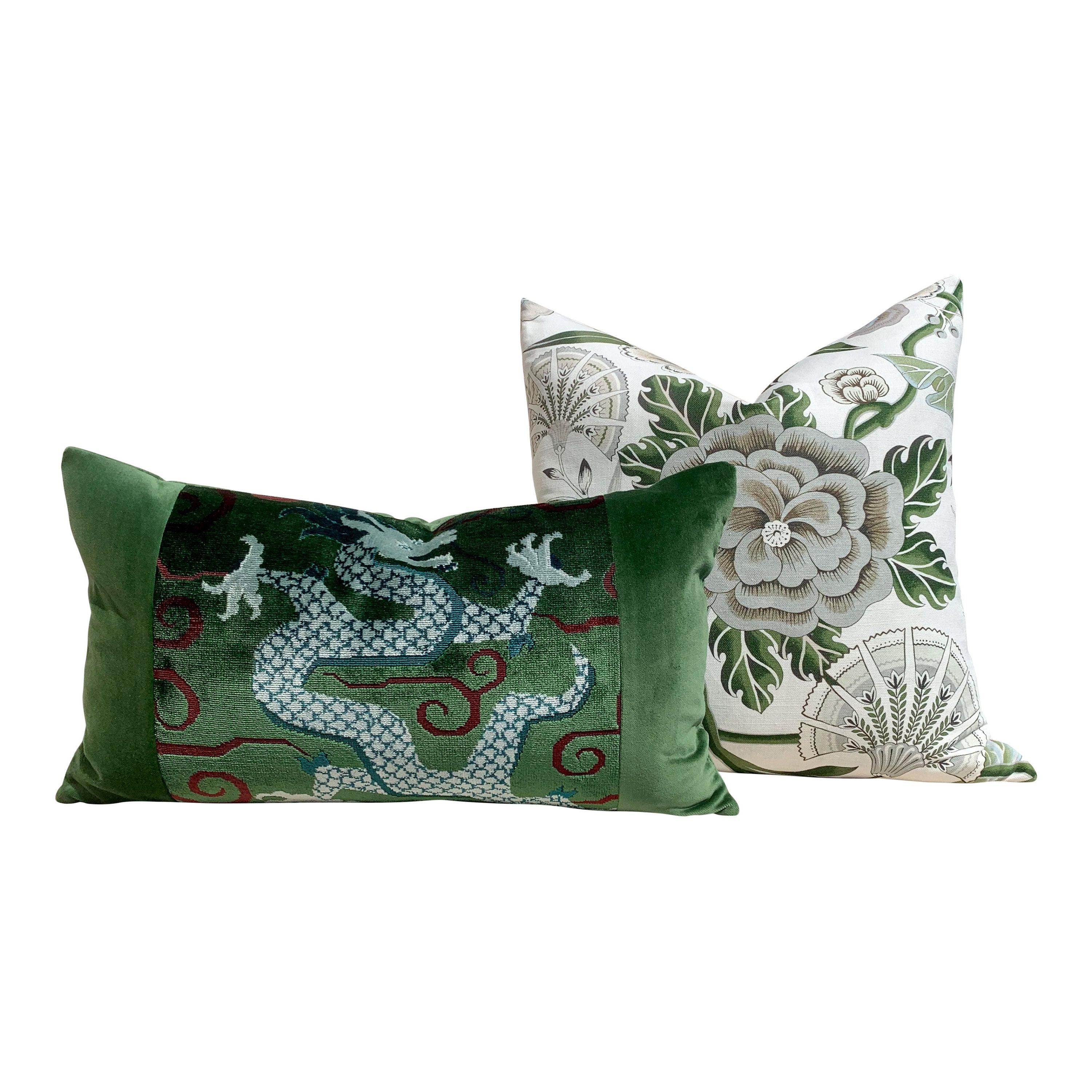 Thibaut Cleo Floral Pillow in Green and White. Decorative Lumbar Pillow in Green. Accent Throw Pillow.