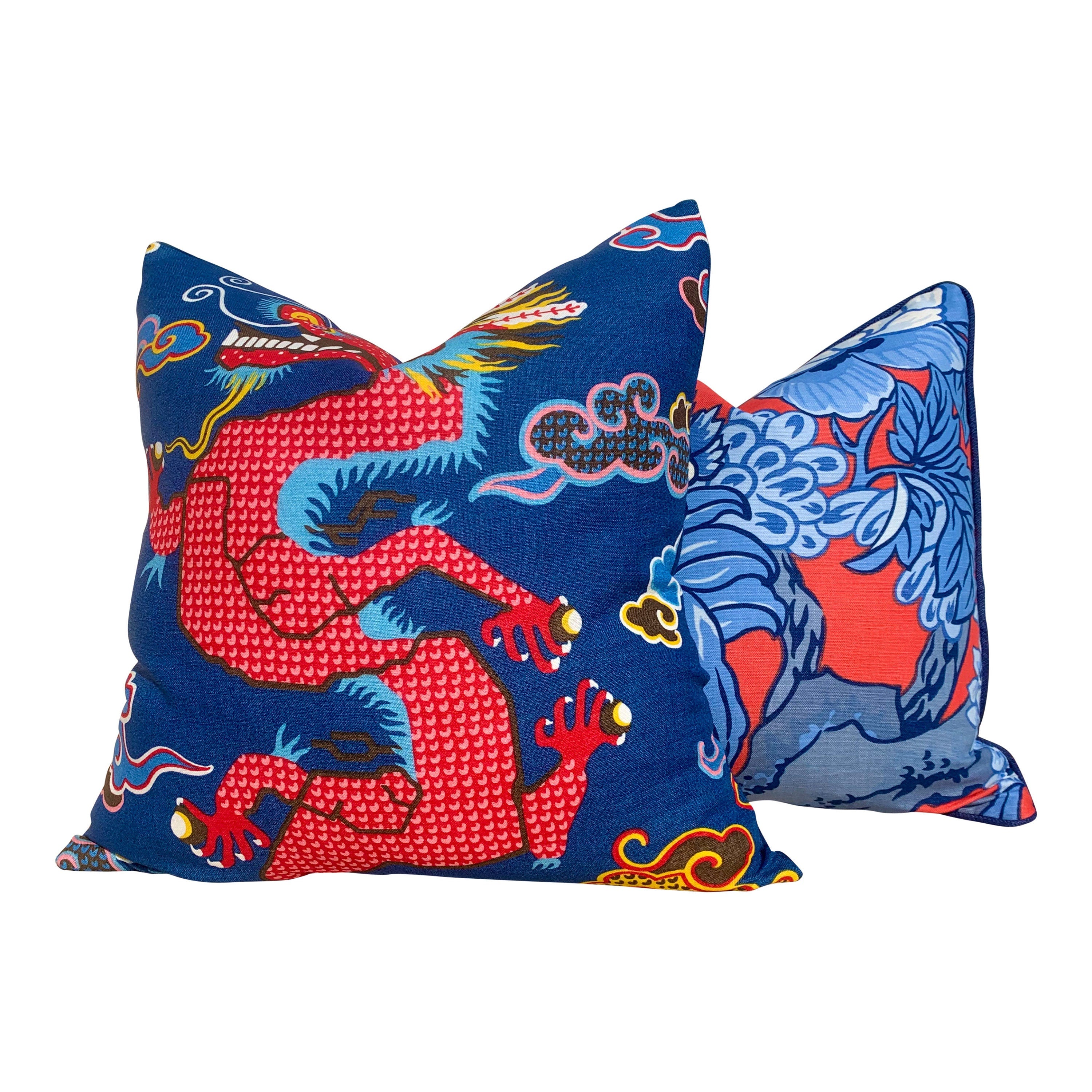 Thibaut Honshu Pillow in Blue and Red. Chinoiserie Floral Pillow, Accent Pillow cover, High End Cushion, Euro Sham, Designer Throw Pillow