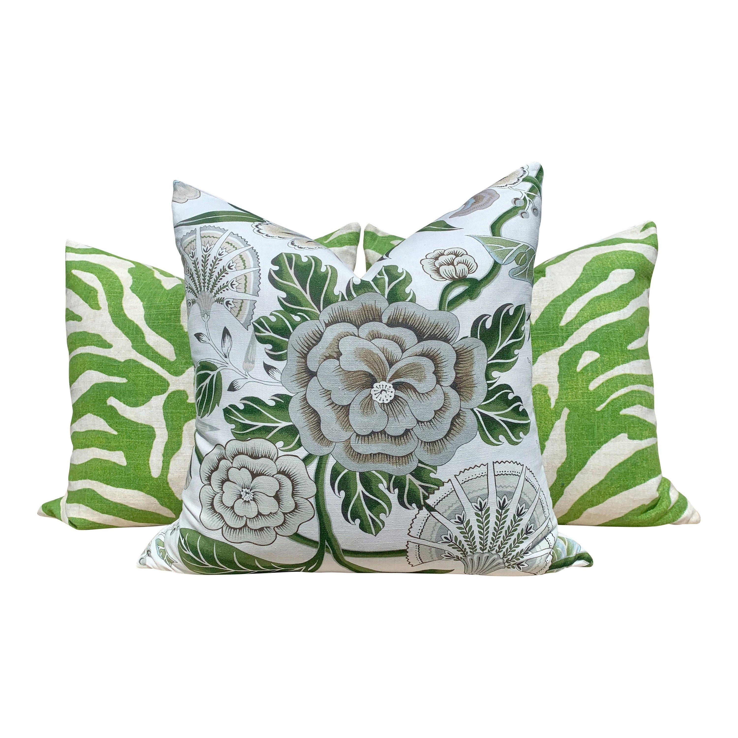 Thibaut Cleo Floral Pillow in Green and White. Decorative Lumbar Pillow in Green. Accent Throw Pillow.