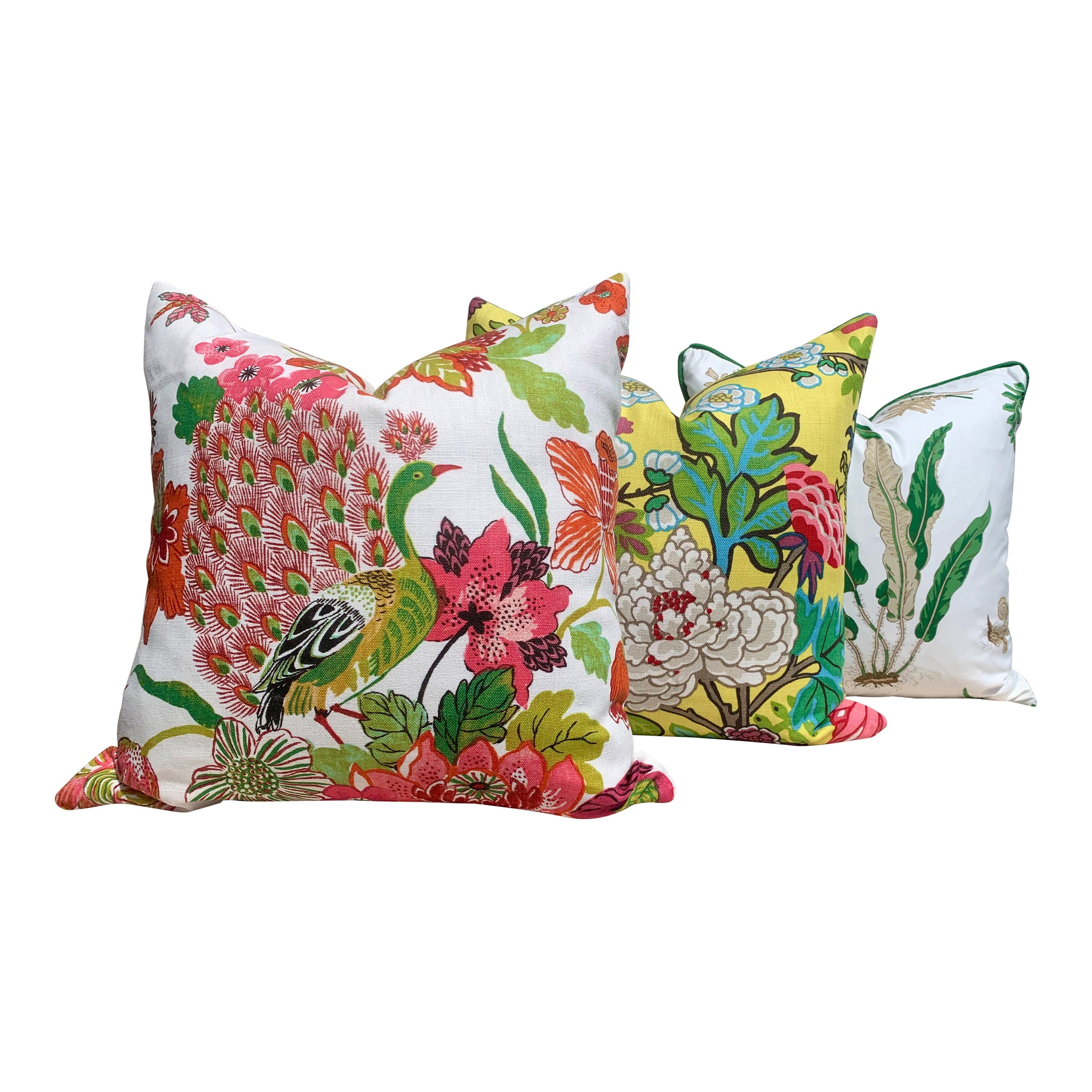 Lansdale Bouquet Pillow Red, Green and Pink. Lumbar Decorative Pillow, Designer pillows, accent cushion cover, high end pillow cover