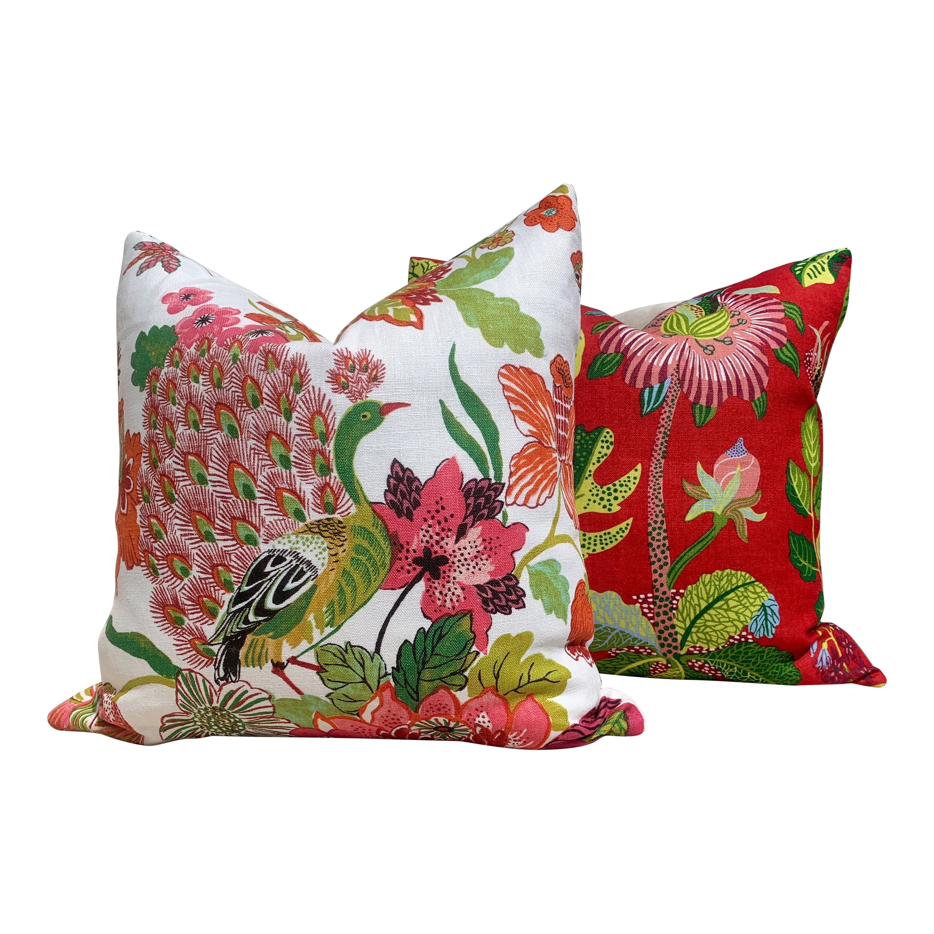Schumacher Magical Garden Pillow in Red. Accent Lumbar Pillow in Lacquer