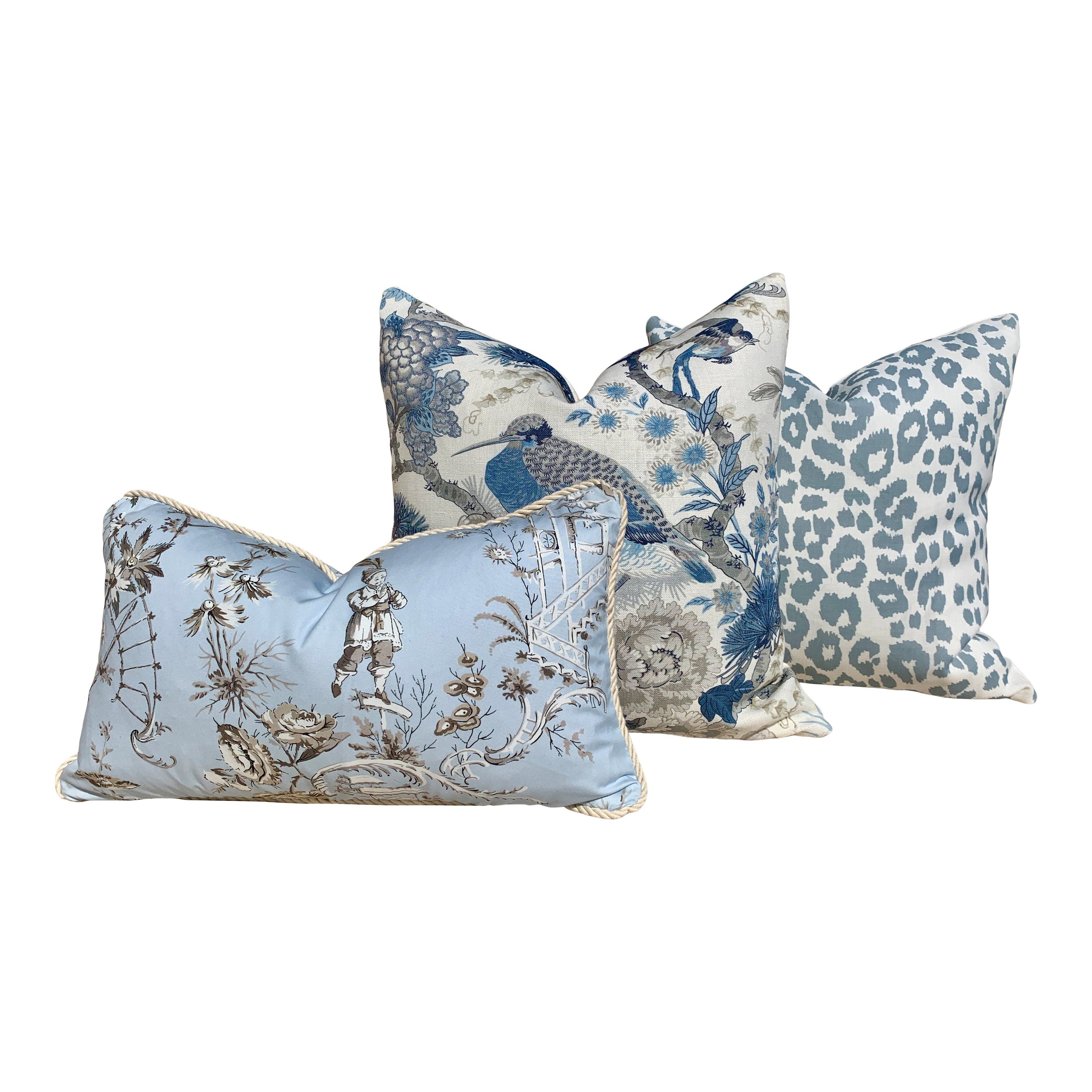 Scalamandre Shenyang Pillow Porcelain Blue. Chinoserie Accent Decorative Pillow Cushion Cover Case Floral Lumbar pillow Bird Pin Blue white