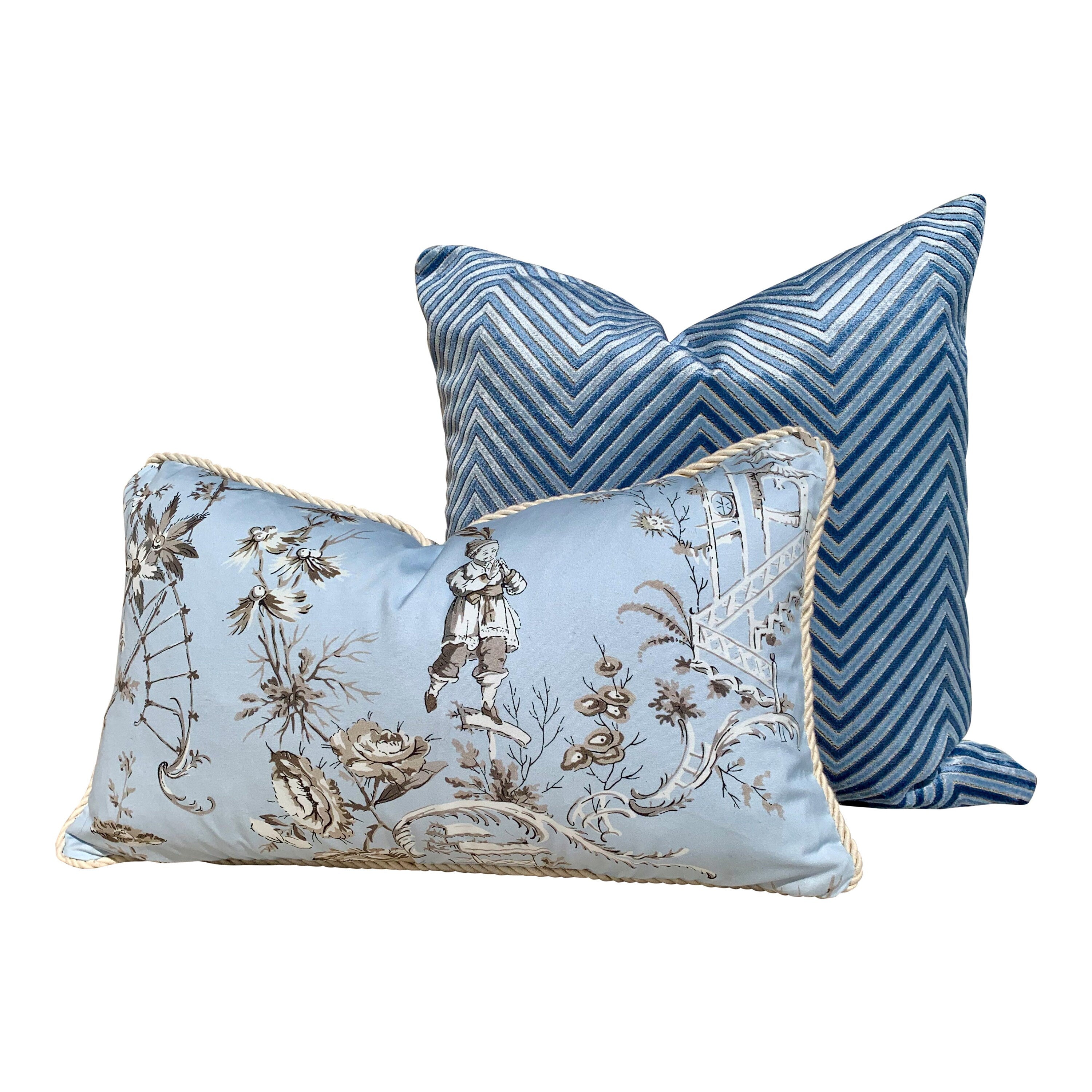 Nanjing Chinoiserie Pillow Sky Blue. Lumbar Light Blue Pillow Case, Powder Blue Cushion, Pagoda Pillow Cove, Euro Sham Slipcover