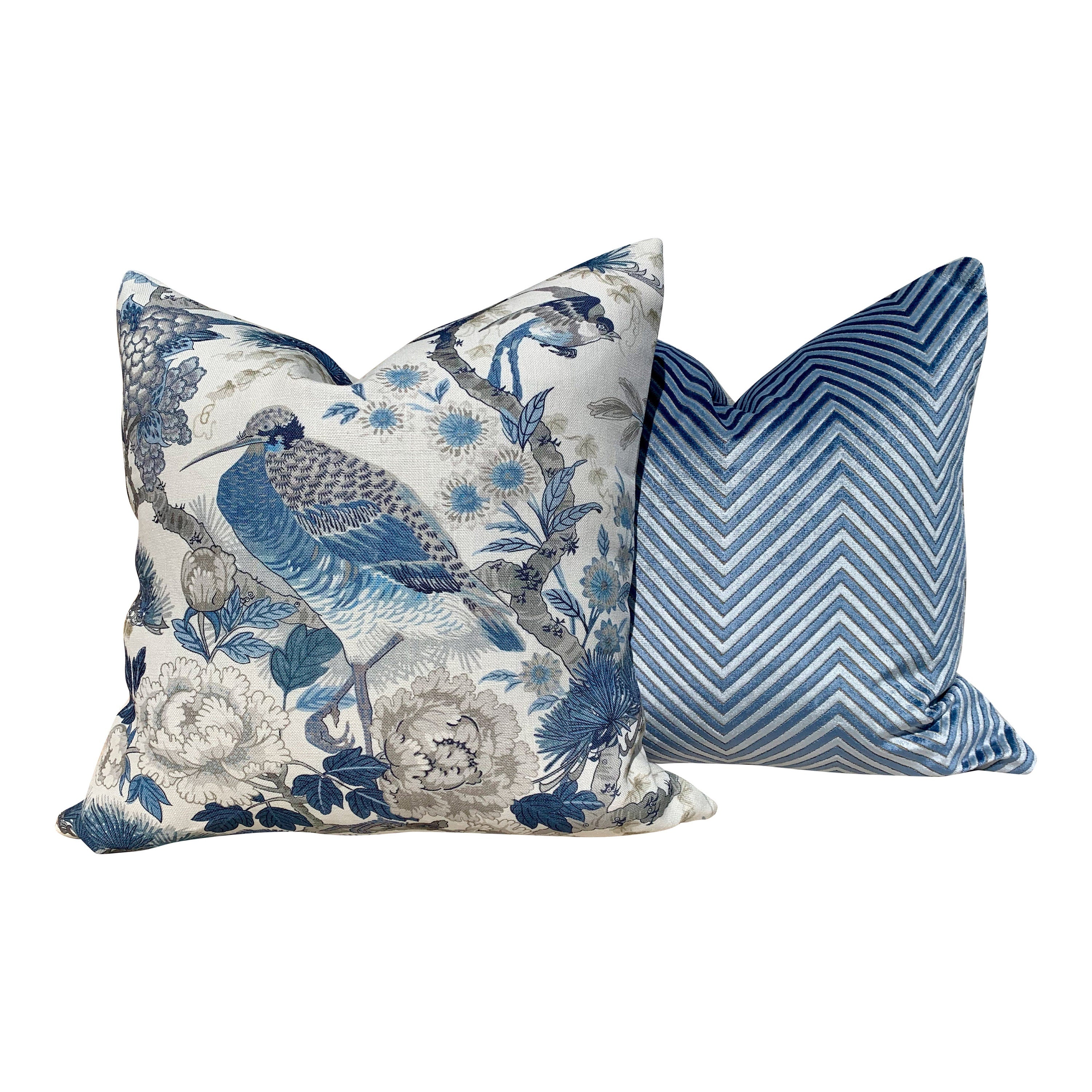 Scalamandre Shenyang Pillow Porcelain Blue. Chinoserie Accent Decorative Pillow Cushion Cover Case Floral Lumbar pillow Bird Pin Blue white