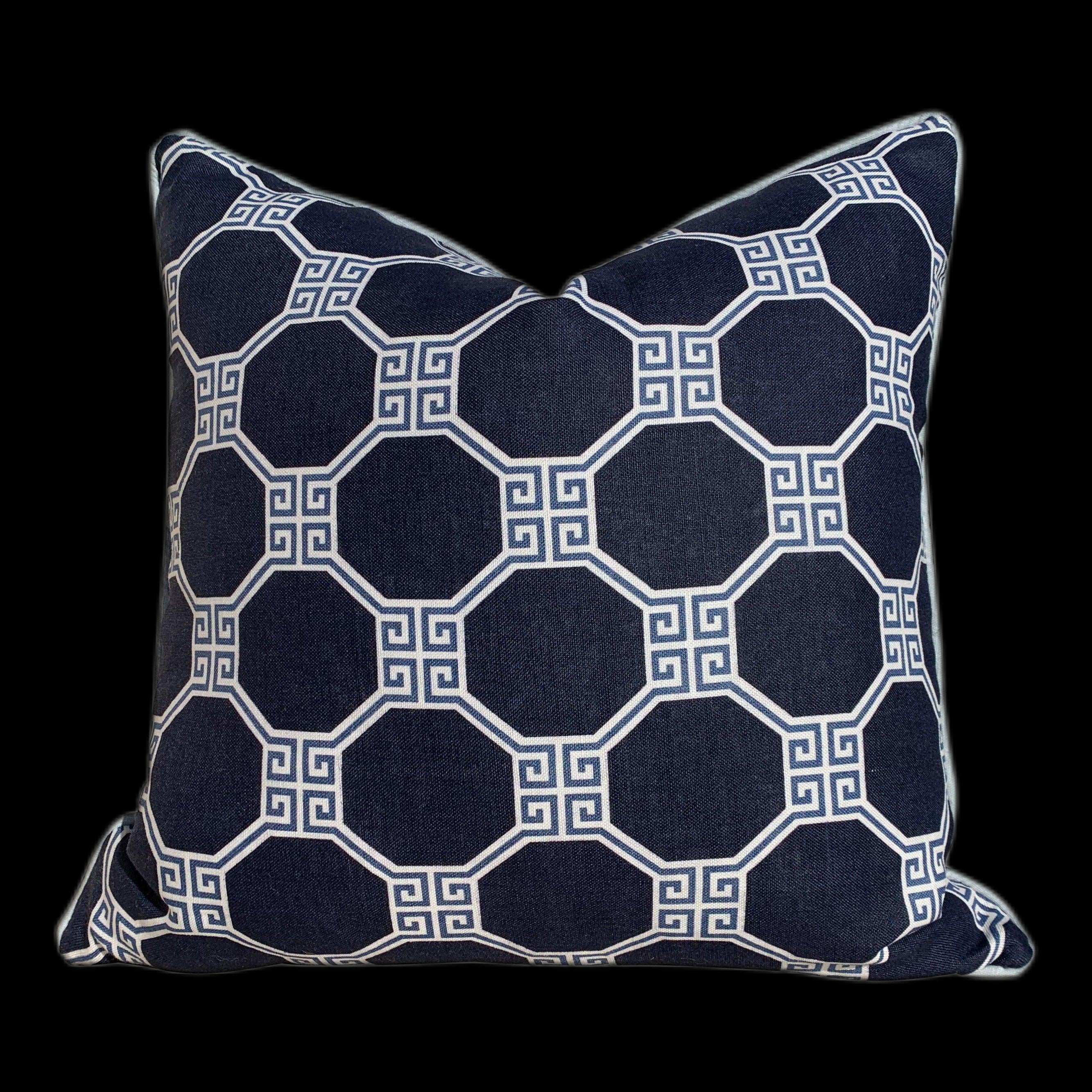 Schumacher Octavia Pillow Navy Blue. Greek Key Lumbar Pillow, Lumbar Navy Pillow, Accent Cushion, Decorative Pillow Cover