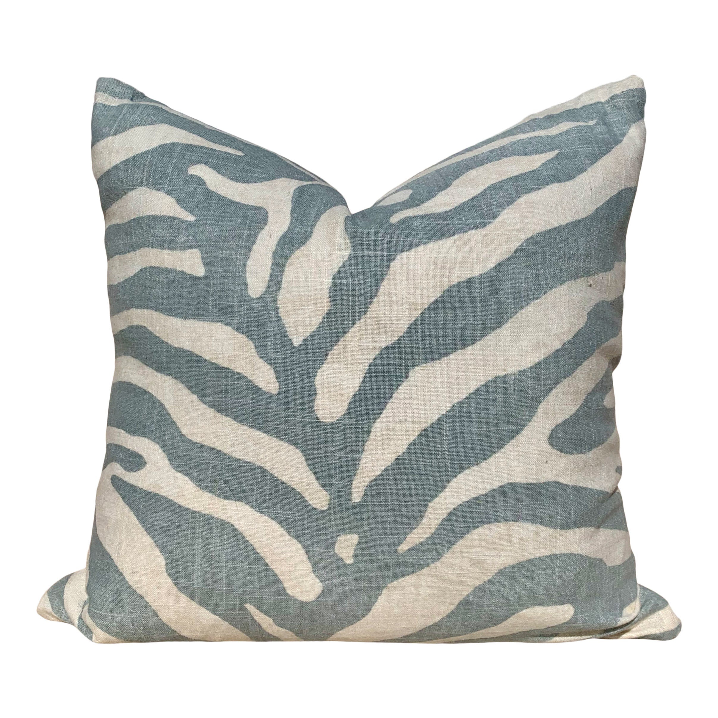 Animal Skin Pillow in Spa Blue. Zebra Lumbar Cushion Cover, Accent Pillow, Striped Lumbar pillow, Euro Sham 26x26