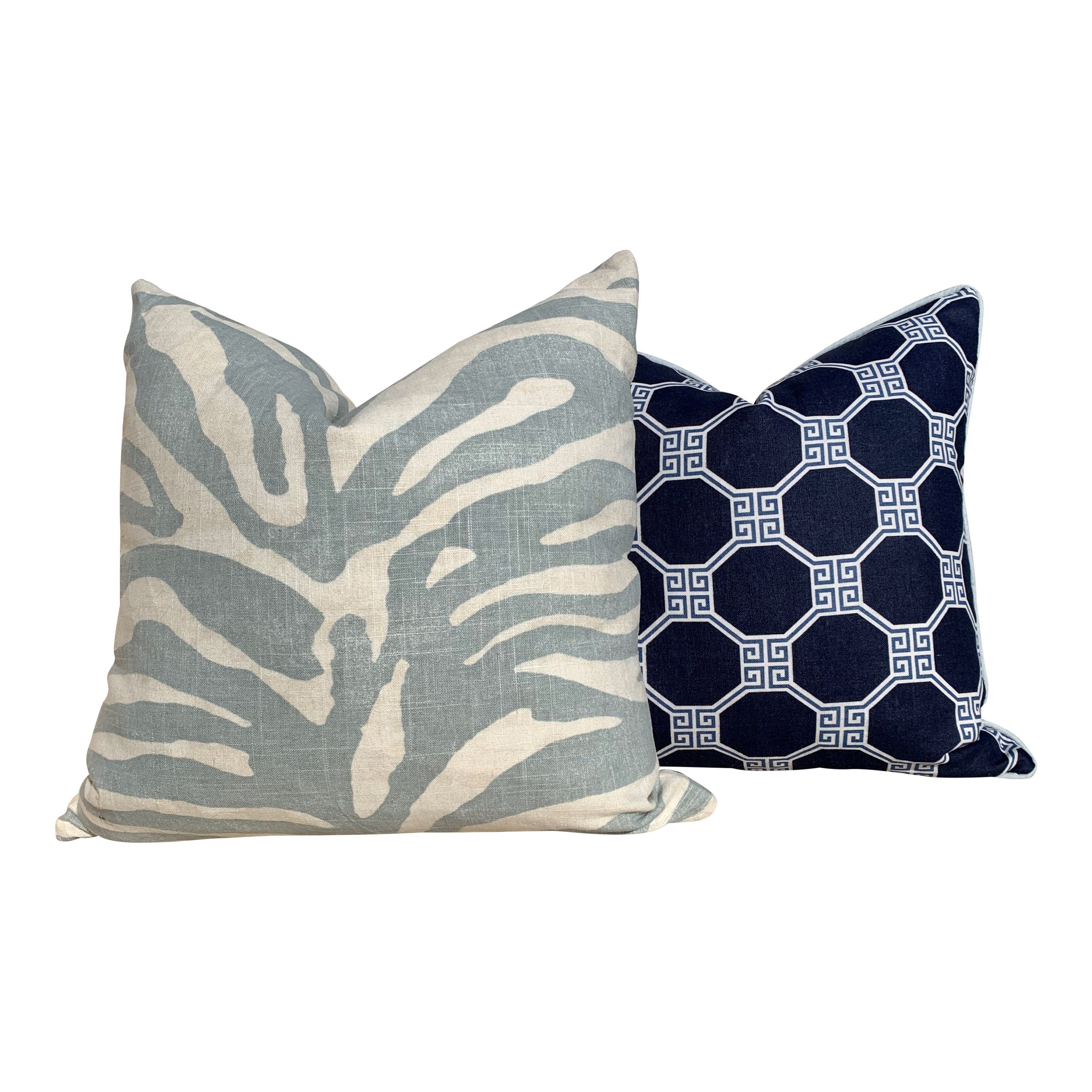 Animal Skin Pillow in Spa Blue. Zebra Lumbar Cushion Cover, Accent Pillow, Striped Lumbar pillow, Euro Sham 26x26