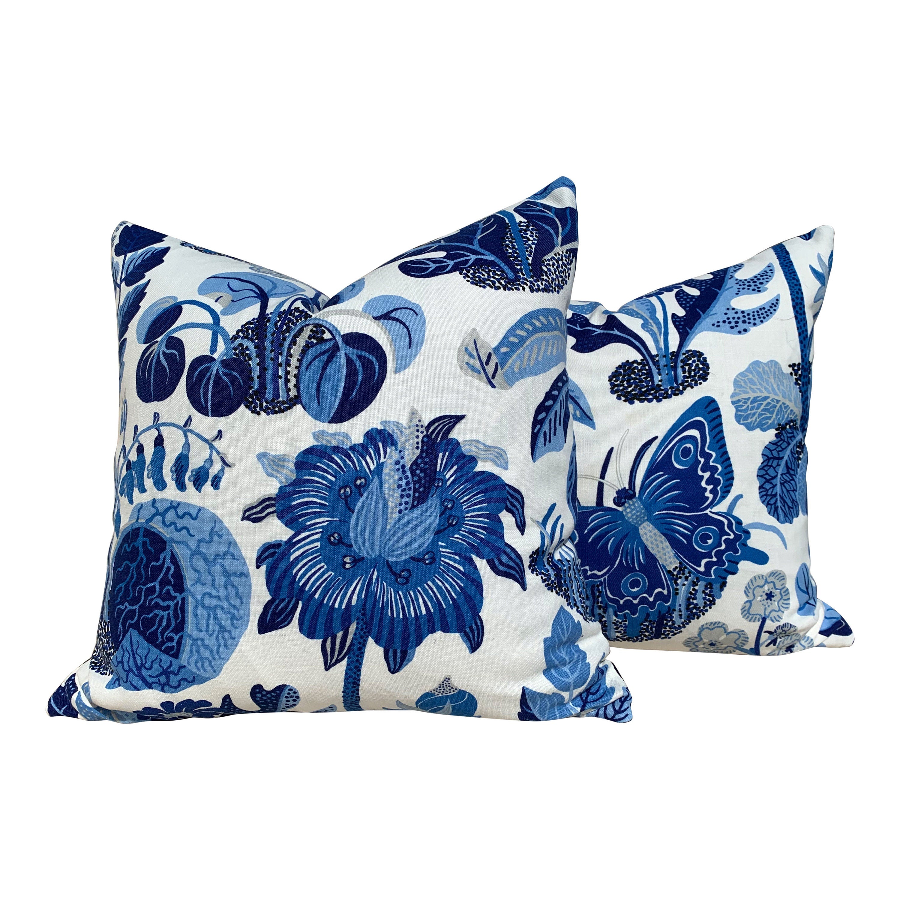 Schumacher Indoor/Outdoor Magical Garden Pillow in Blue. Accent Blue Pillow, Decorative Pillow Cover, Designer Cushion Cover, Lumbar Pillow
