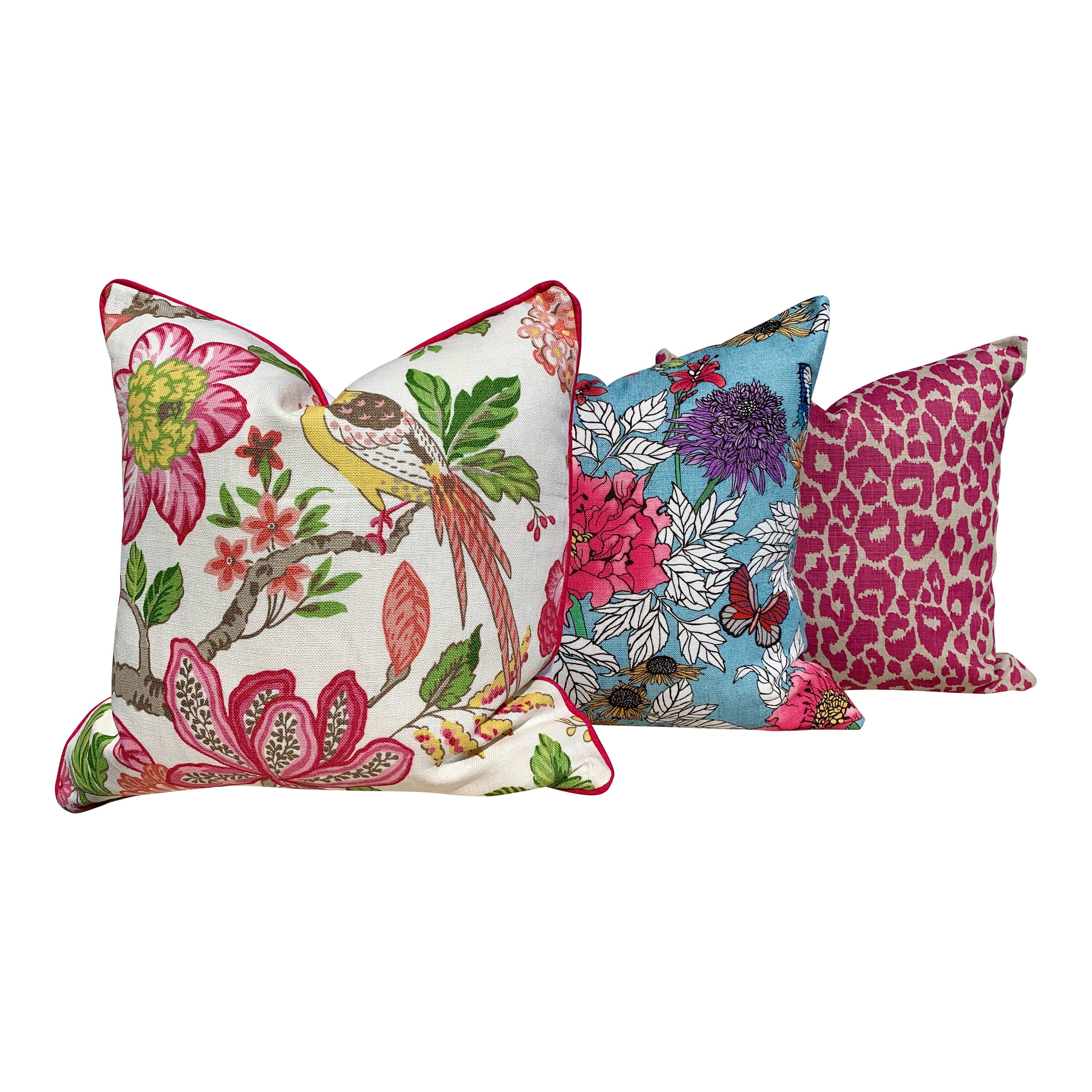 Designer Floral Pillow in Aqua Blue, Pink. Lumbar Floral Pillow. Designer pillows, accent cushion cover, decorative pillow in pink blue