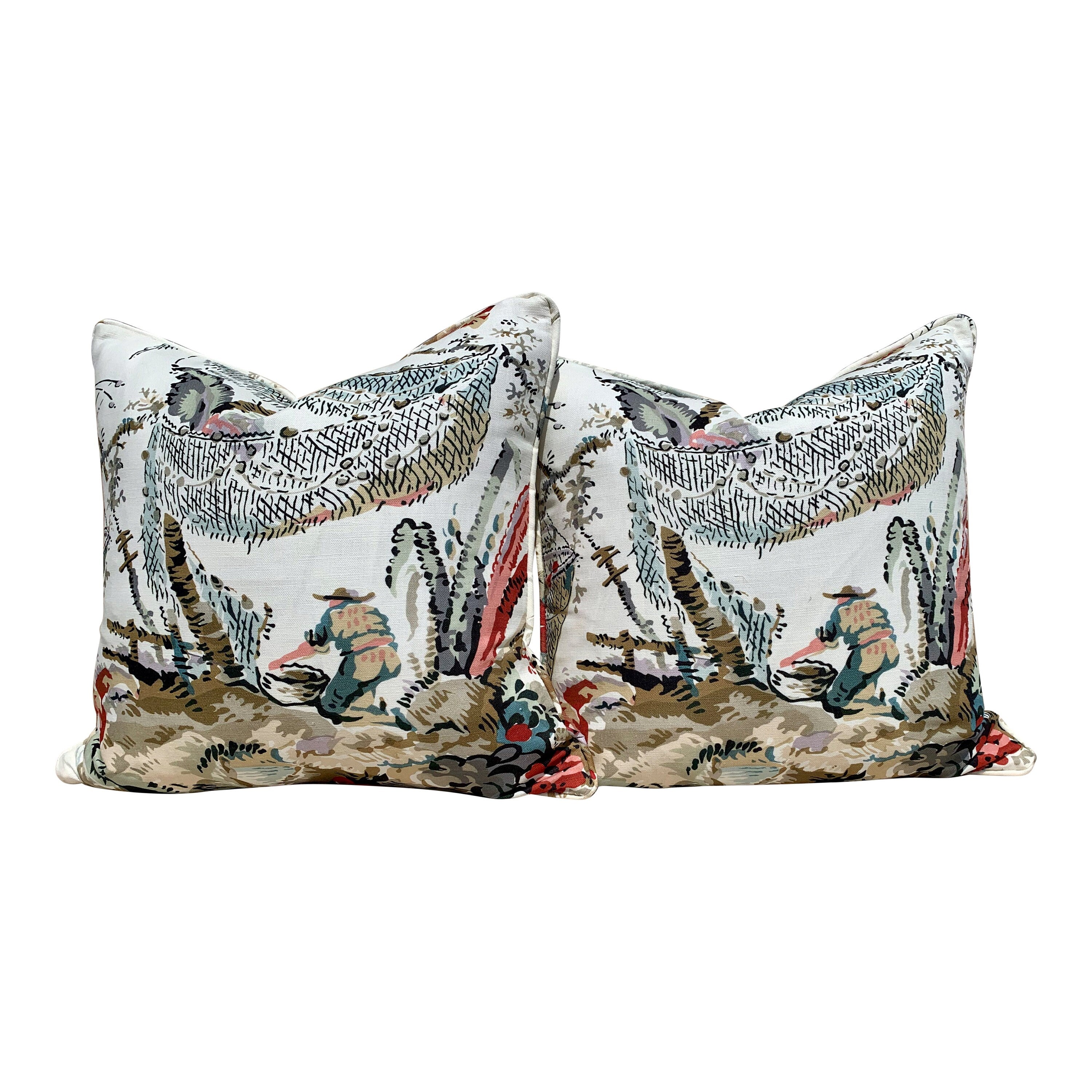 Thibaut Moorea Linen Pillow in Cream and Tan. Floral Linen Pillow, decorative cushion cover, accent pillow cover, designer pillow