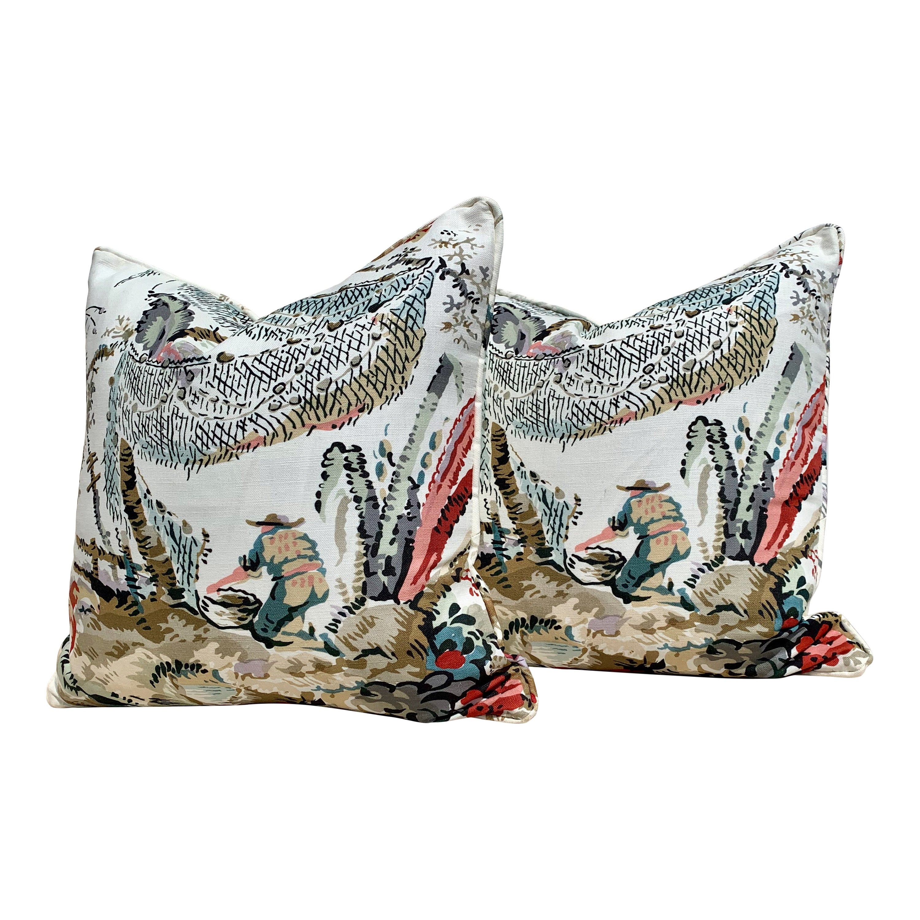 Thibaut Moorea Linen Pillow in Cream and Tan. Floral Linen Pillow, decorative cushion cover, accent pillow cover, designer pillow