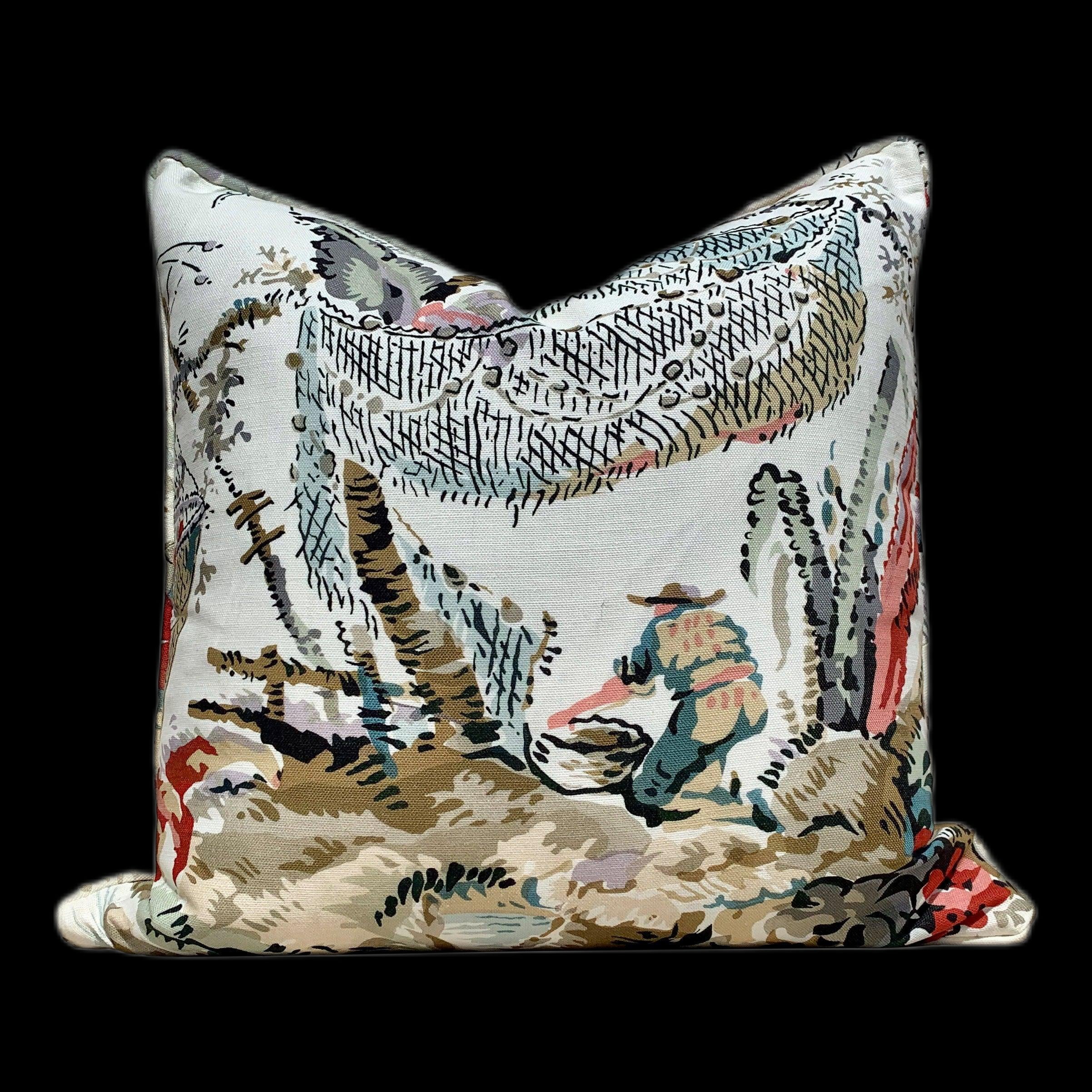 Thibaut Moorea Linen Pillow in Cream and Tan. Floral Linen Pillow, decorative cushion cover, accent pillow cover, designer pillow