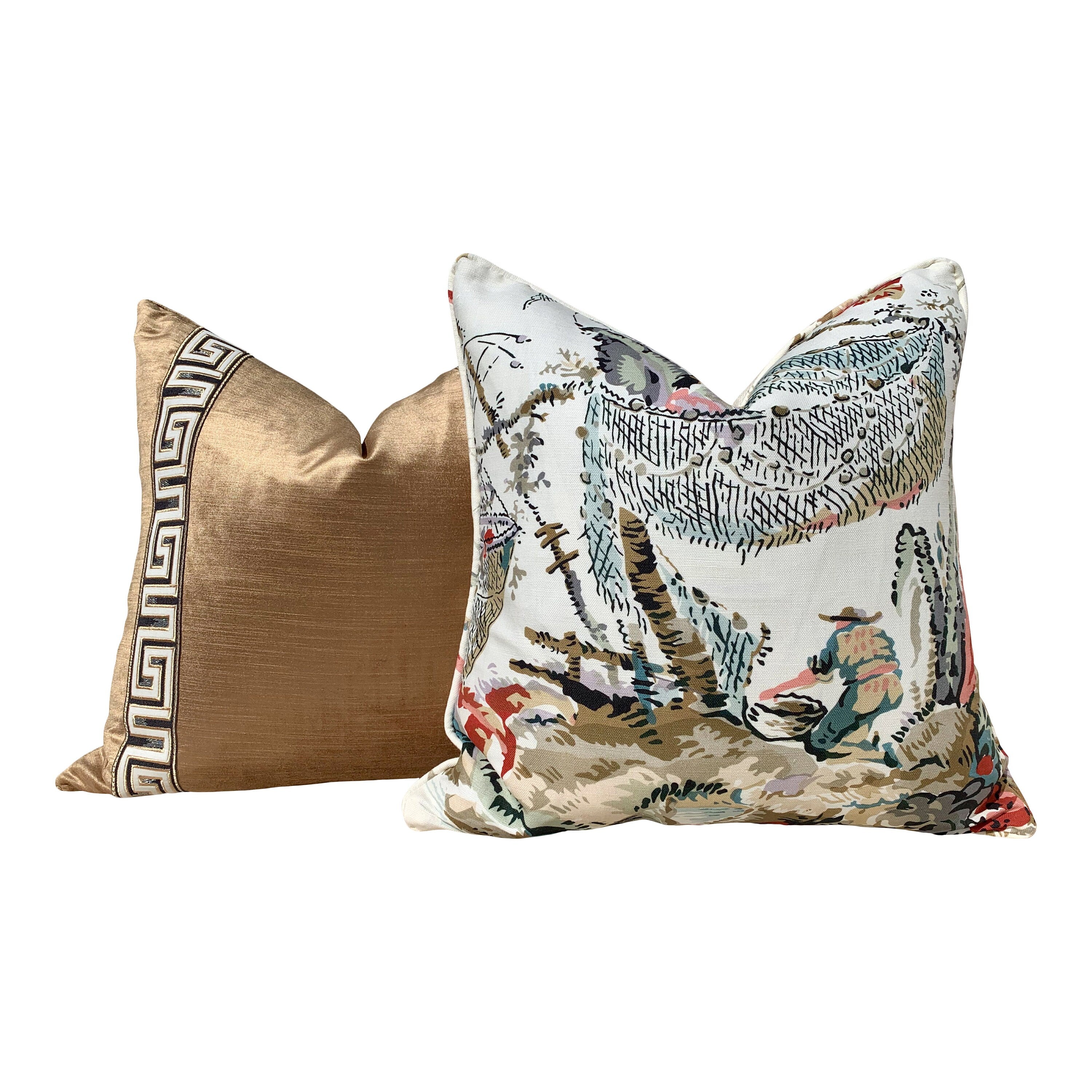 Thibaut Moorea Linen Pillow in Cream and Tan. Floral Linen Pillow, decorative cushion cover, accent pillow cover, designer pillow