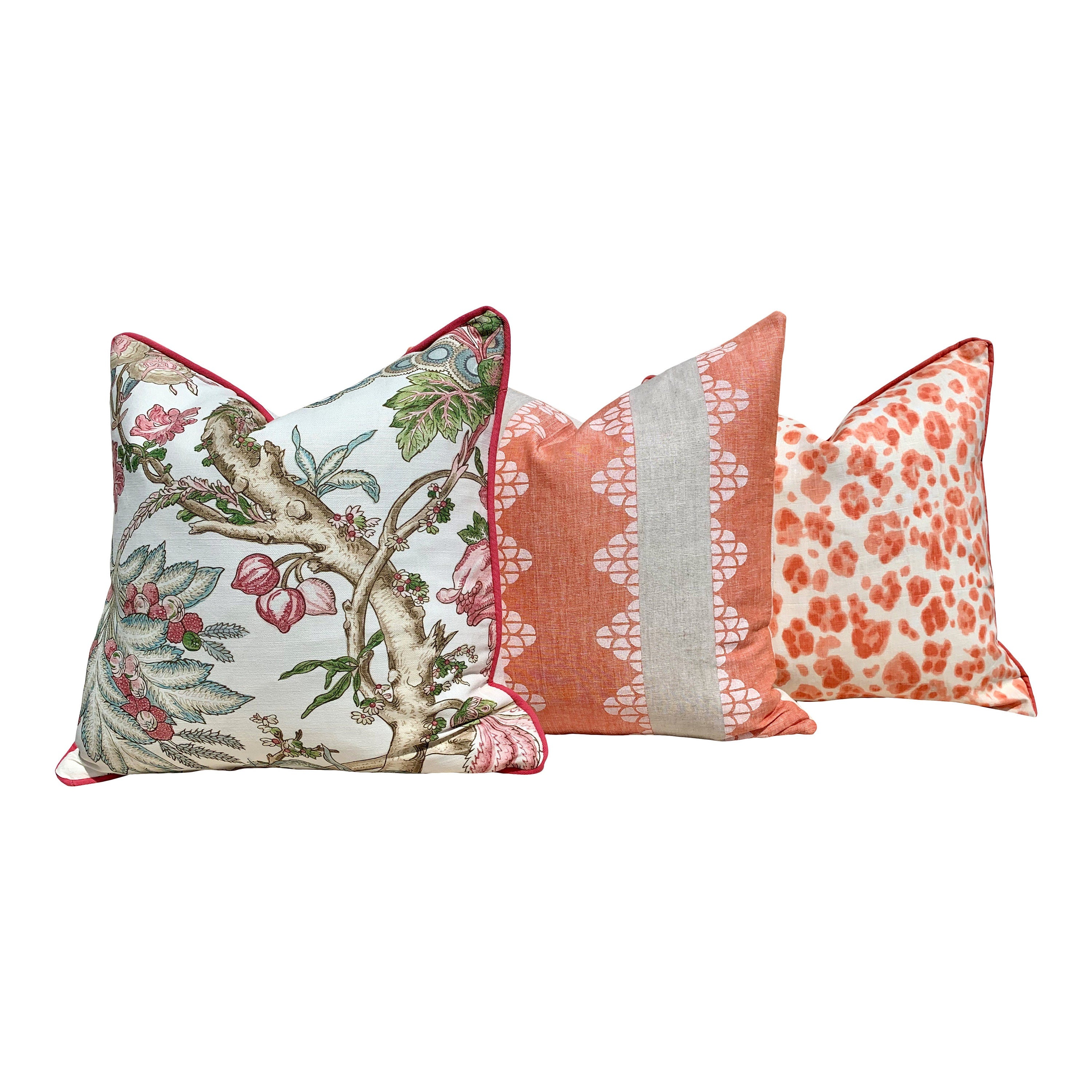 Chatelain Pillow Cover Blush Pink, Green. French Country Floral Decorative Pillow Cover in Blush Pink Green, Euro Sham in Pink and White