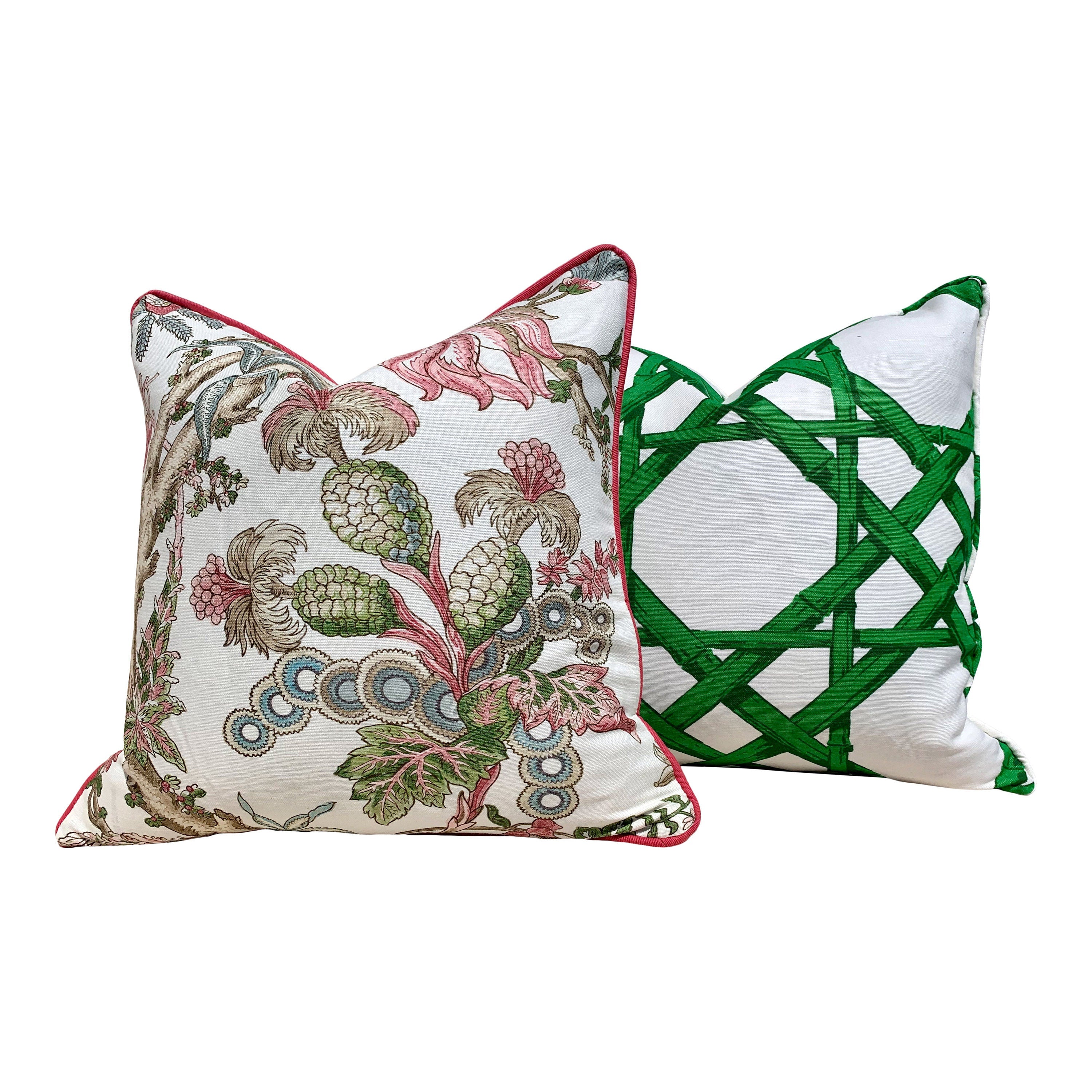 Chatelain Pillow Cover Blush Pink, Green. French Country Floral Decorative Pillow Cover in Blush Pink Green, Euro Sham in Pink and White