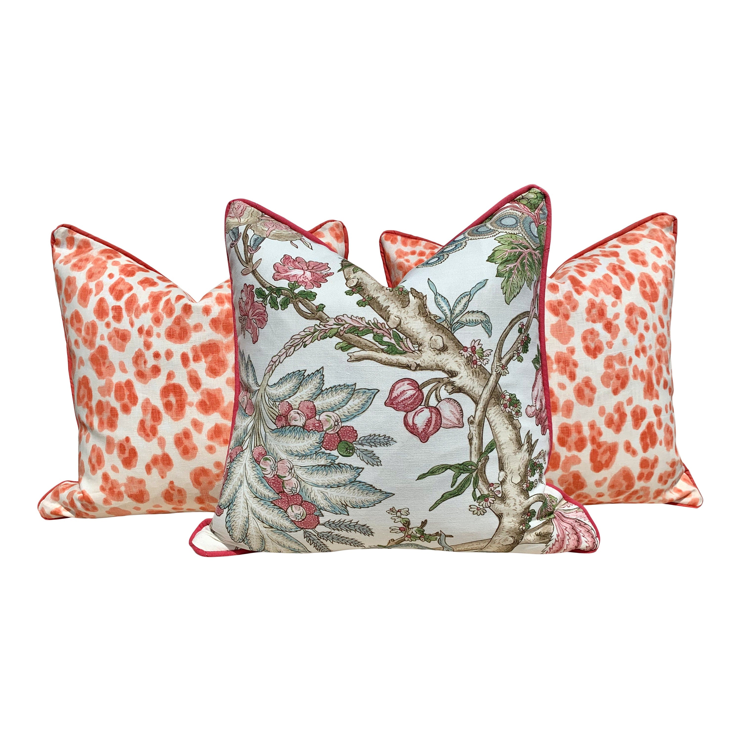 Chatelain Pillow Cover Blush Pink, Green. French Country Floral Decorative Pillow Cover in Blush Pink Green, Euro Sham in Pink and White