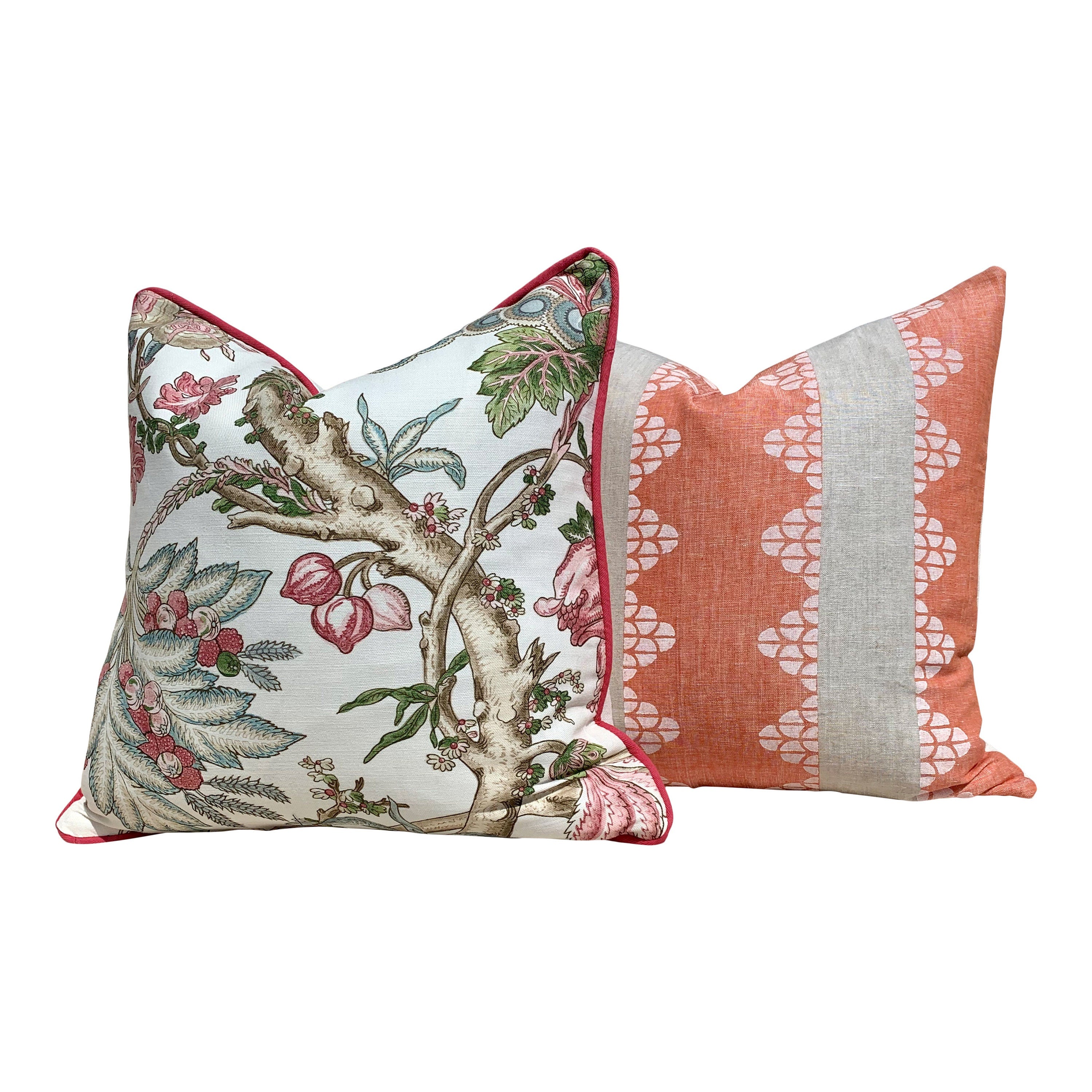 Chatelain Pillow Cover Blush Pink, Green. French Country Floral Decorative Pillow Cover in Blush Pink Green, Euro Sham in Pink and White