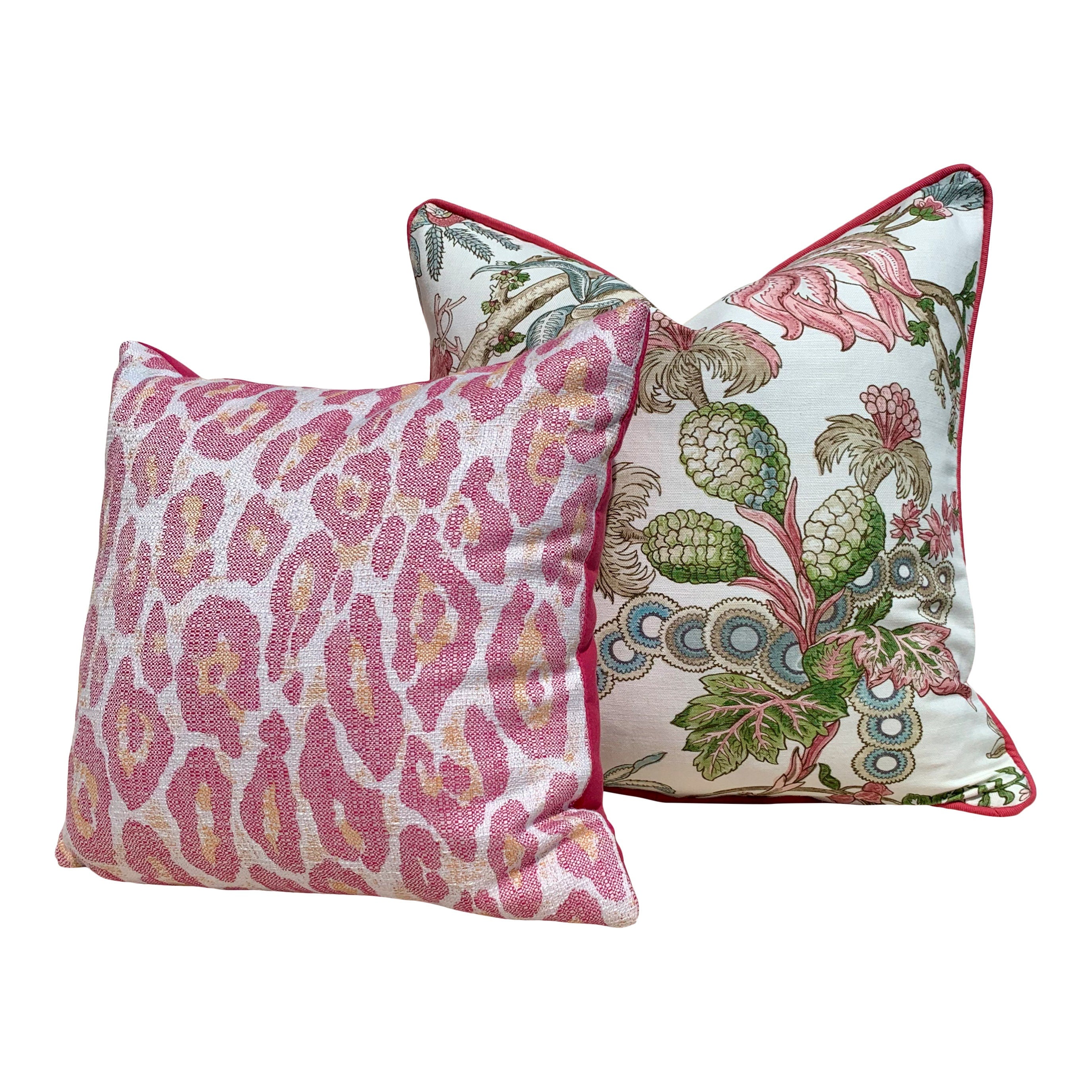 Chatelain Pillow Cover Blush Pink, Green. French Country Floral Decorative Pillow Cover in Blush Pink Green, Euro Sham in Pink and White