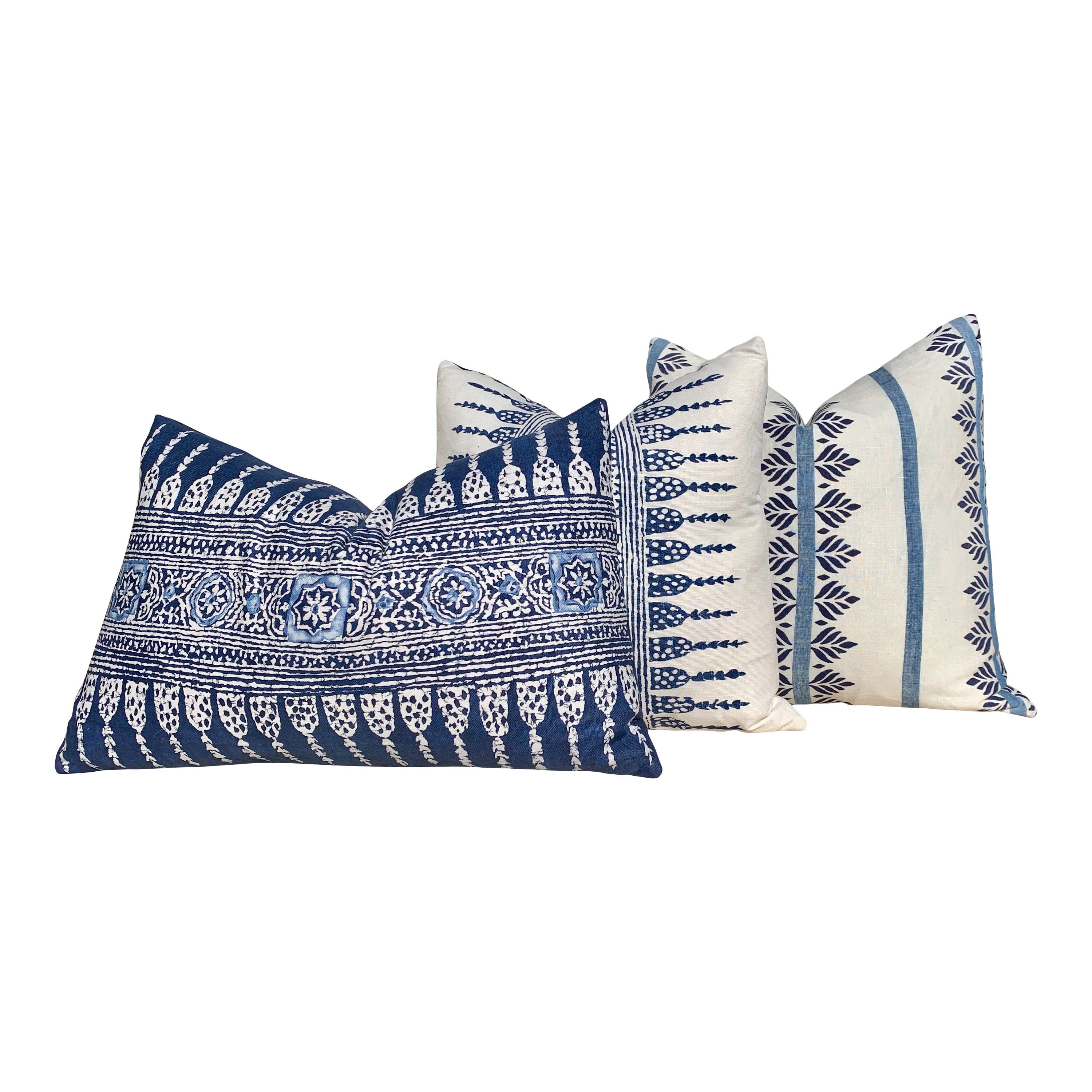 Thibaut Fern Stripe Pillow in Blue. Striped Navy Pillow, Blue Lumbar Pillow, Designer Throw Pillow, Designer Lumbar Pillow