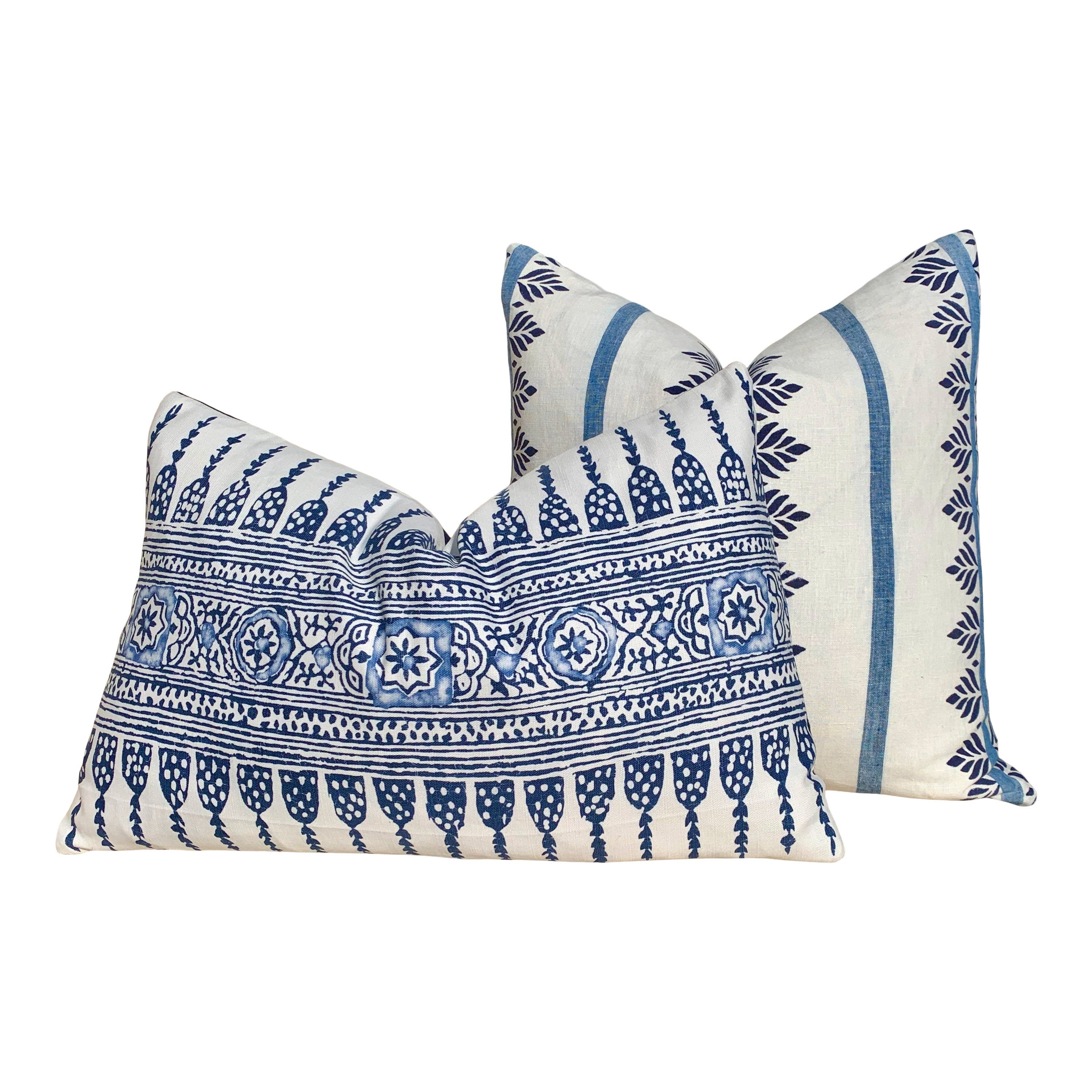 Thibaut Fern Stripe Pillow in Blue. Striped Navy Pillow, Blue Lumbar Pillow, Designer Throw Pillow, Designer Lumbar Pillow