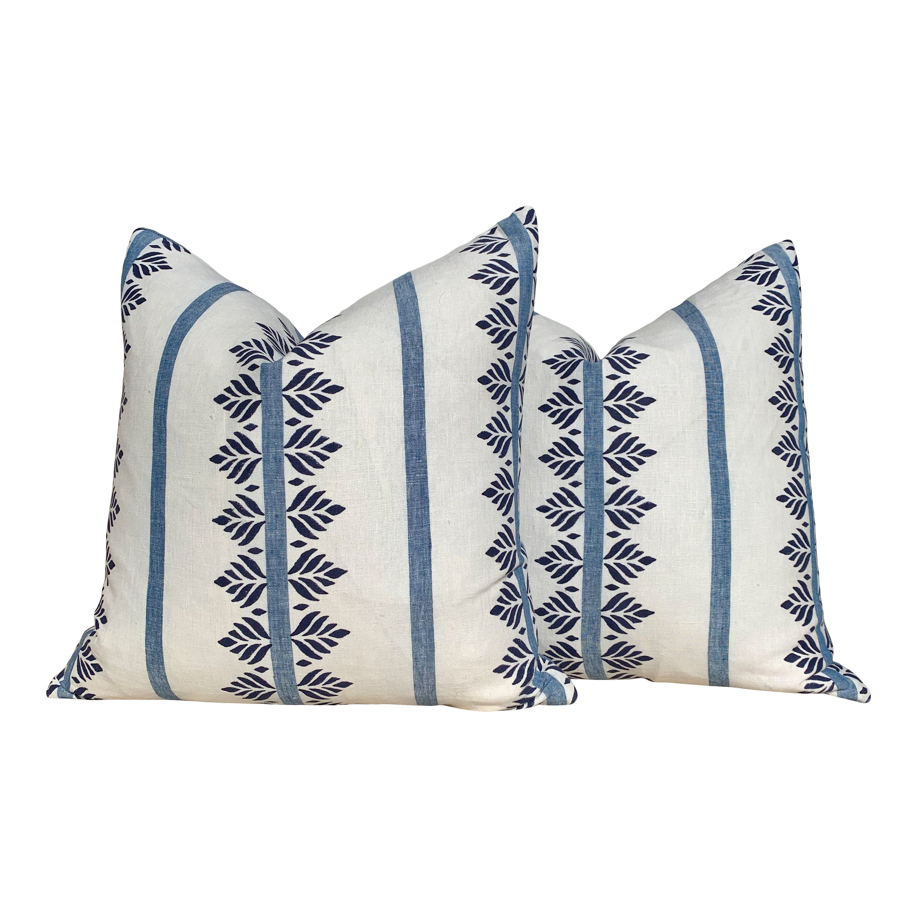Thibaut Fern Stripe Pillow in Blue. Striped Navy Pillow, Blue Lumbar Pillow, Designer Throw Pillow, Designer Lumbar Pillow