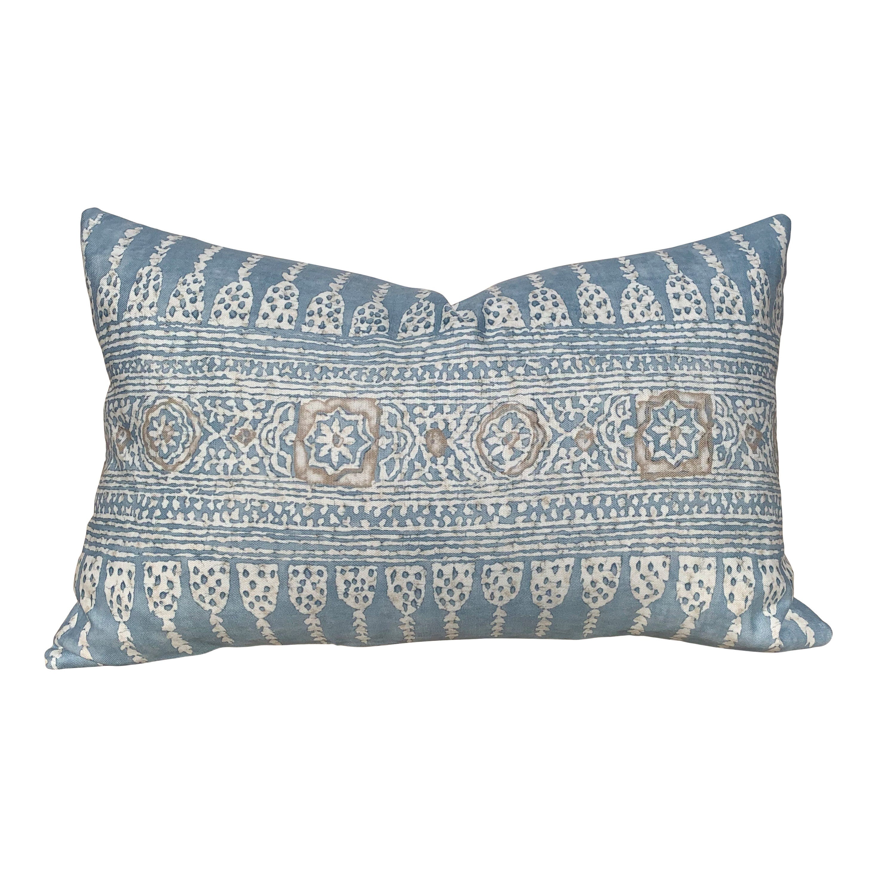 Thibaut Javanese Stripe Pillow Aqua Blue. Long Lumbar Pillow, Spa Blue Pillow, Designer Fabric Pillow, Euro Sham Cushion, Striped Pillow