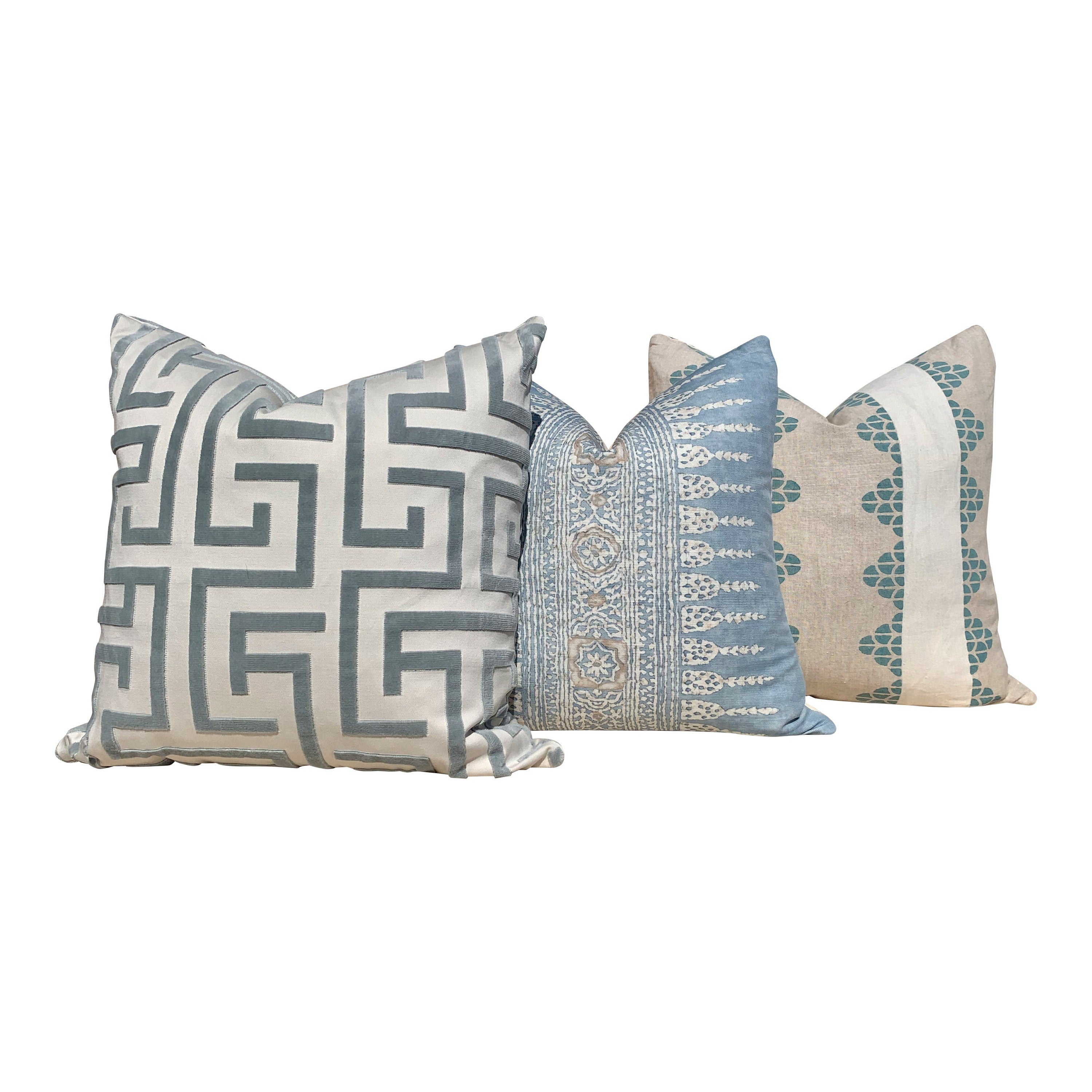 Thibaut Javanese Stripe Pillow Aqua Blue. Long Lumbar Pillow, Spa Blue Pillow, Designer Fabric Pillow, Euro Sham Cushion, Striped Pillow