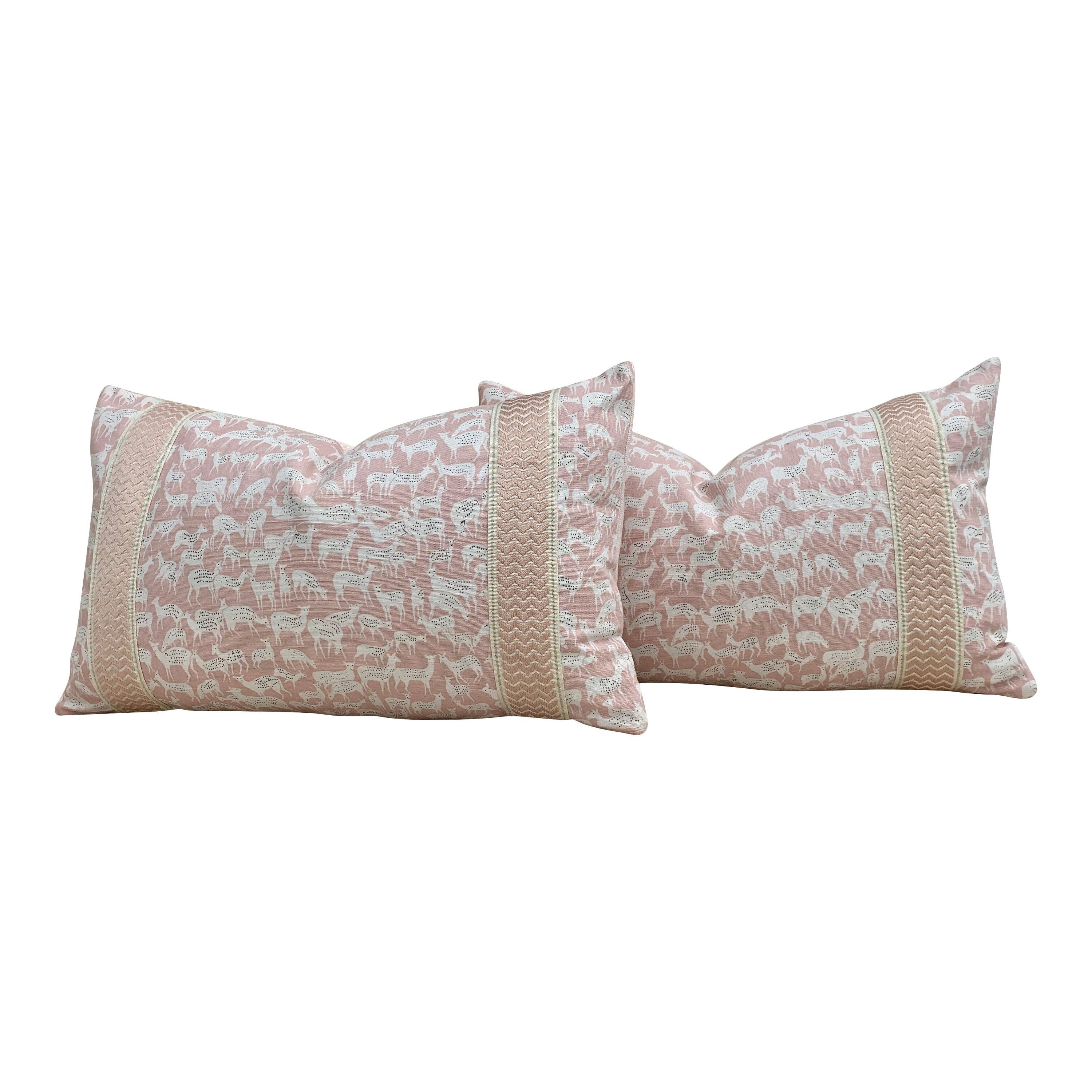 Schumacher Fauna Pillow in Blush. Decorative Pillow, accent throw cushion, designer pillow cover, lumbar accent pillow.