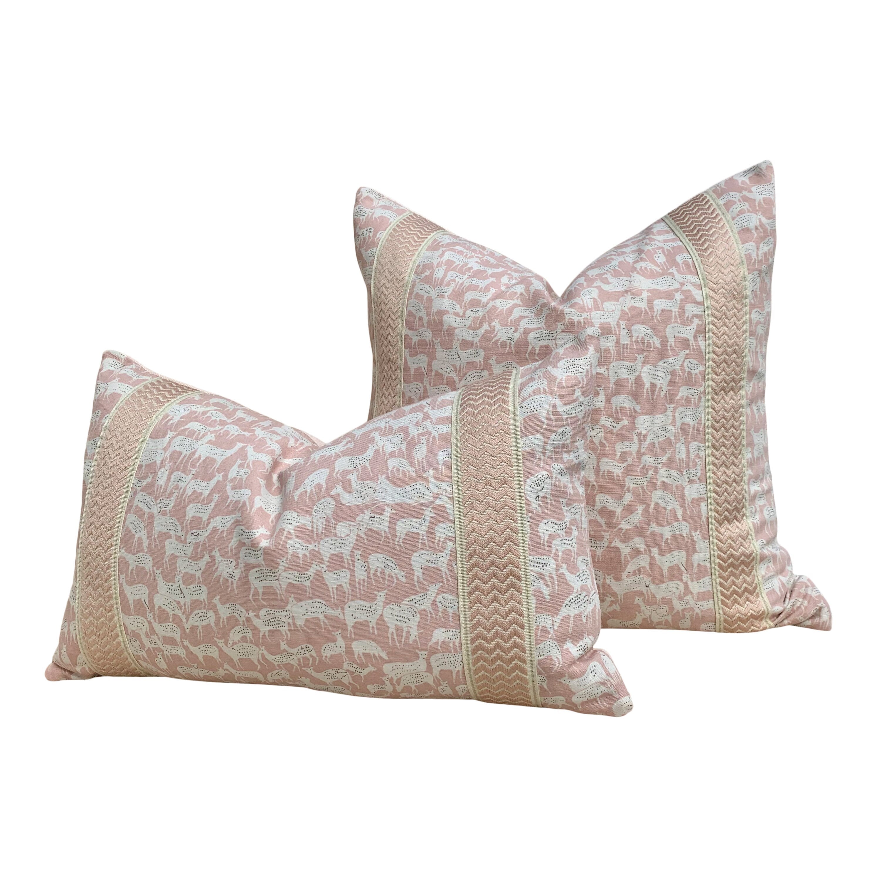 Schumacher Fauna Pillow in Blush. Decorative Pillow, accent throw cushion, designer pillow cover, lumbar accent pillow.