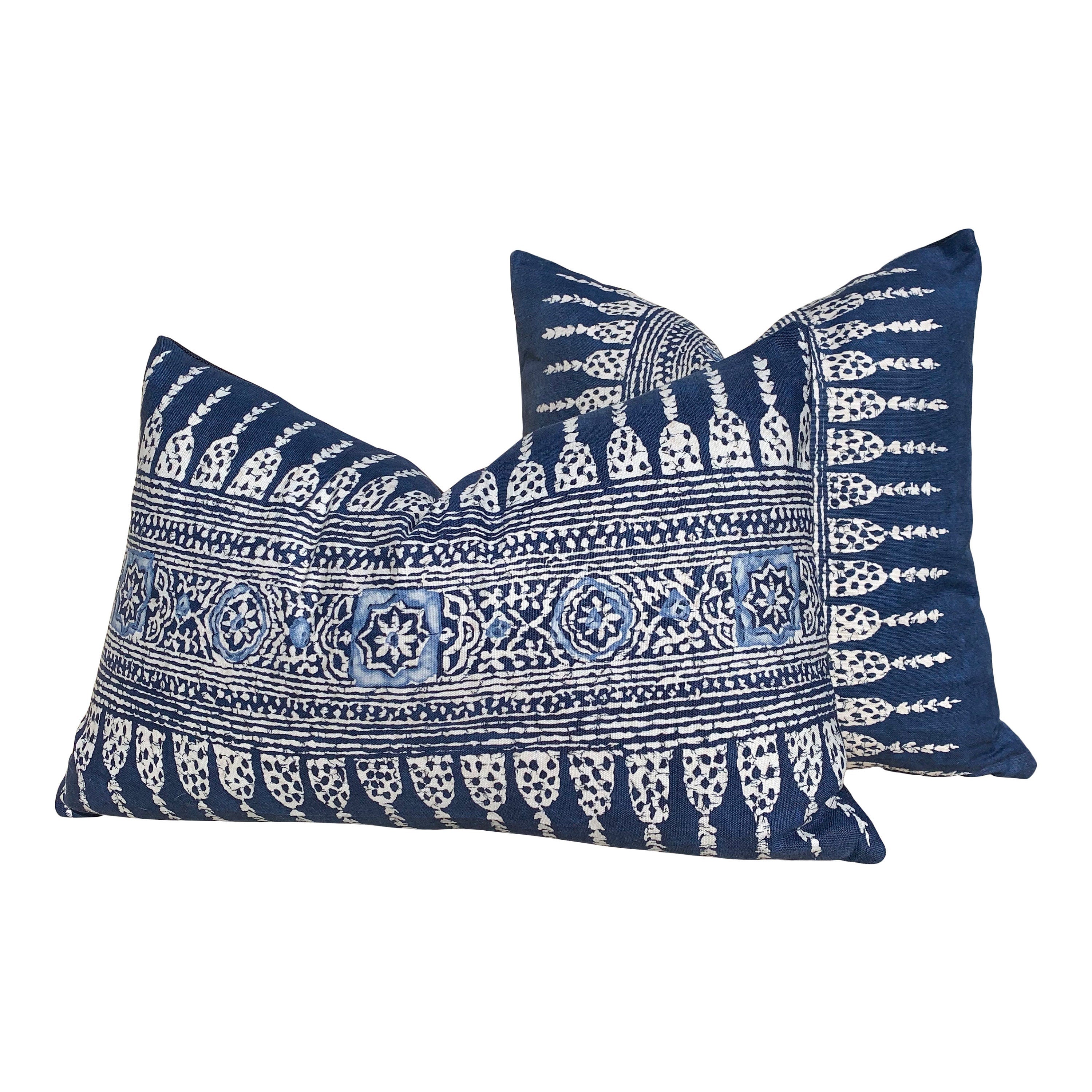 Thibaut Javanese Stripe Pillow in Navy Blue and White. Lumbar Decorative Pillow. Accent Throw pillow, Designer pillows, high end cushion