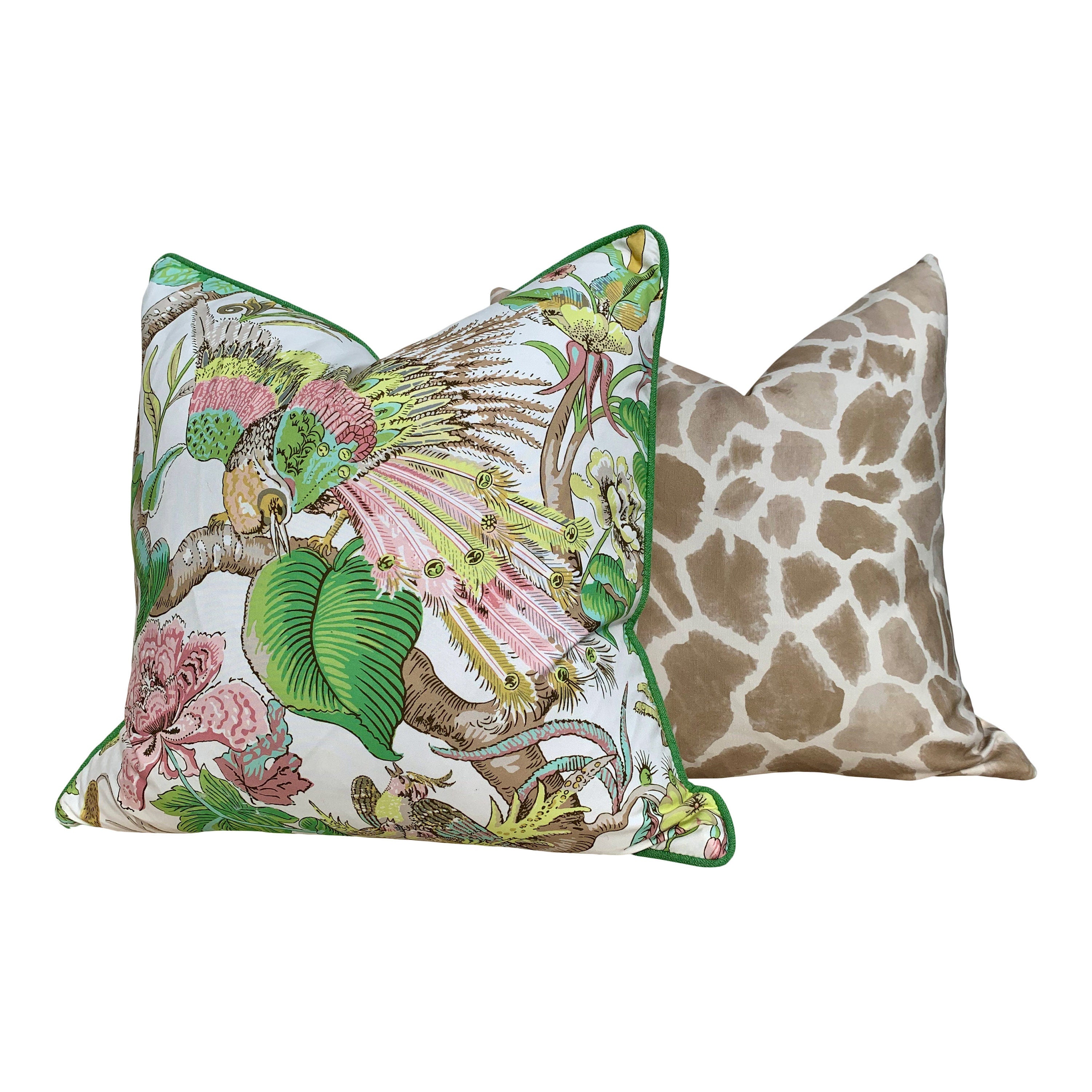 Schumacher Cranley Garden Green Pillow. Chinoiserie Green Pillow, Green Pink Pillow, Euro sham Cushion, Exotic Bird Accent Cushion Cover