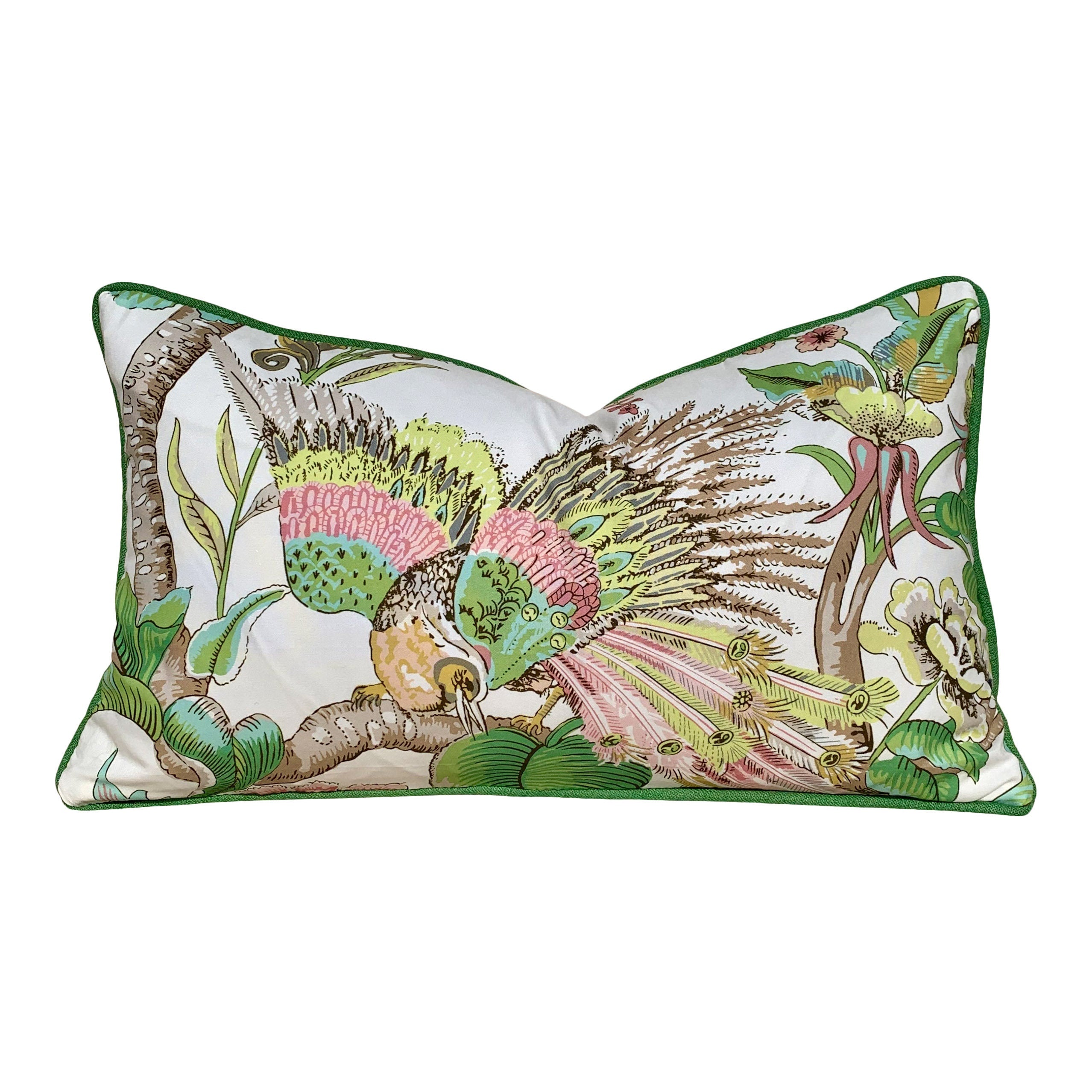 Schumacher Cranley Garden Green Pillow. Chinoiserie Green Pillow, Green Pink Pillow, Euro sham Cushion, Exotic Bird Accent Cushion Cover