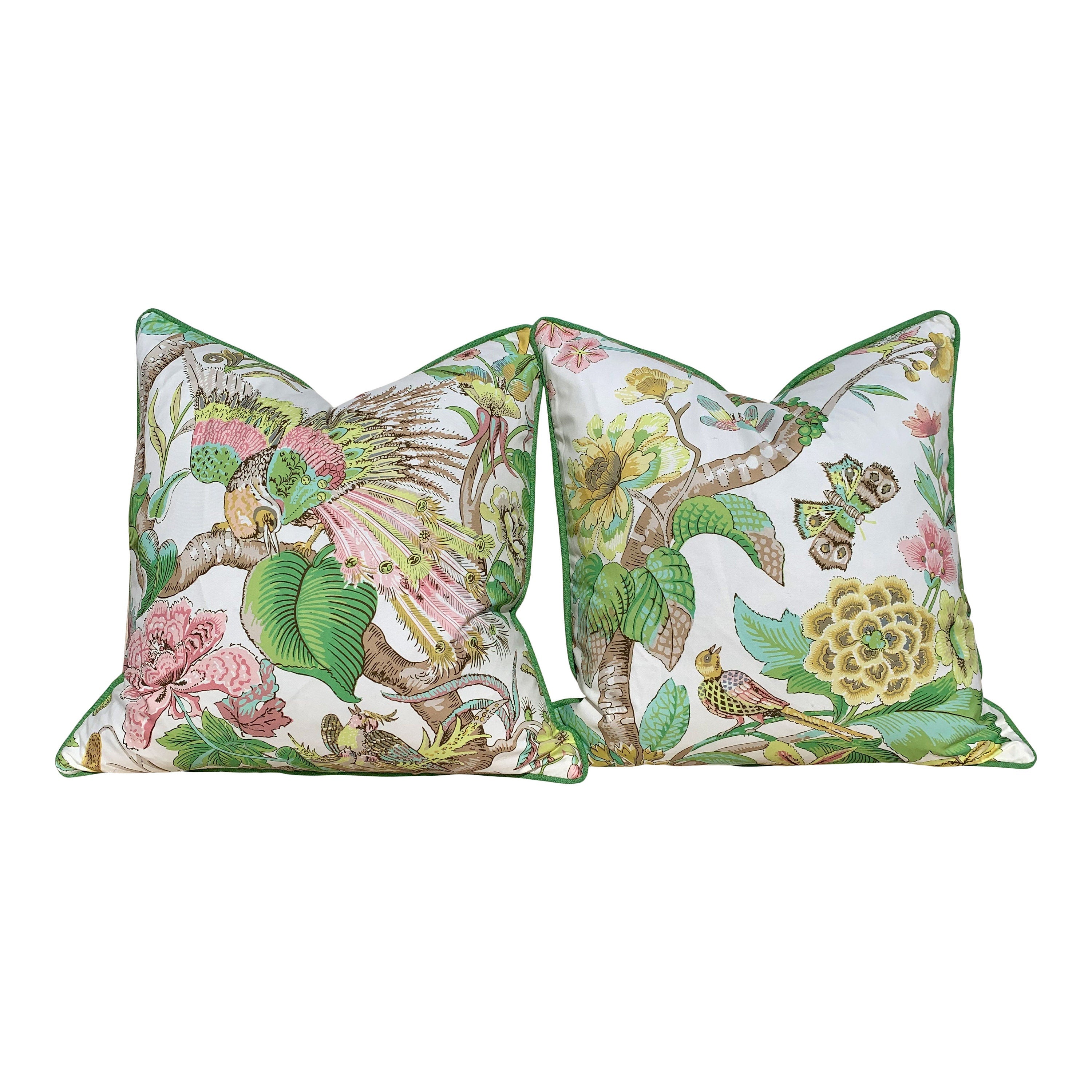 Schumacher Cranley Garden Pillow. Floral Lumbar Pillow, Green Yellow Pillow, Euro Sham 26"x26", Fauna Pillow Cover