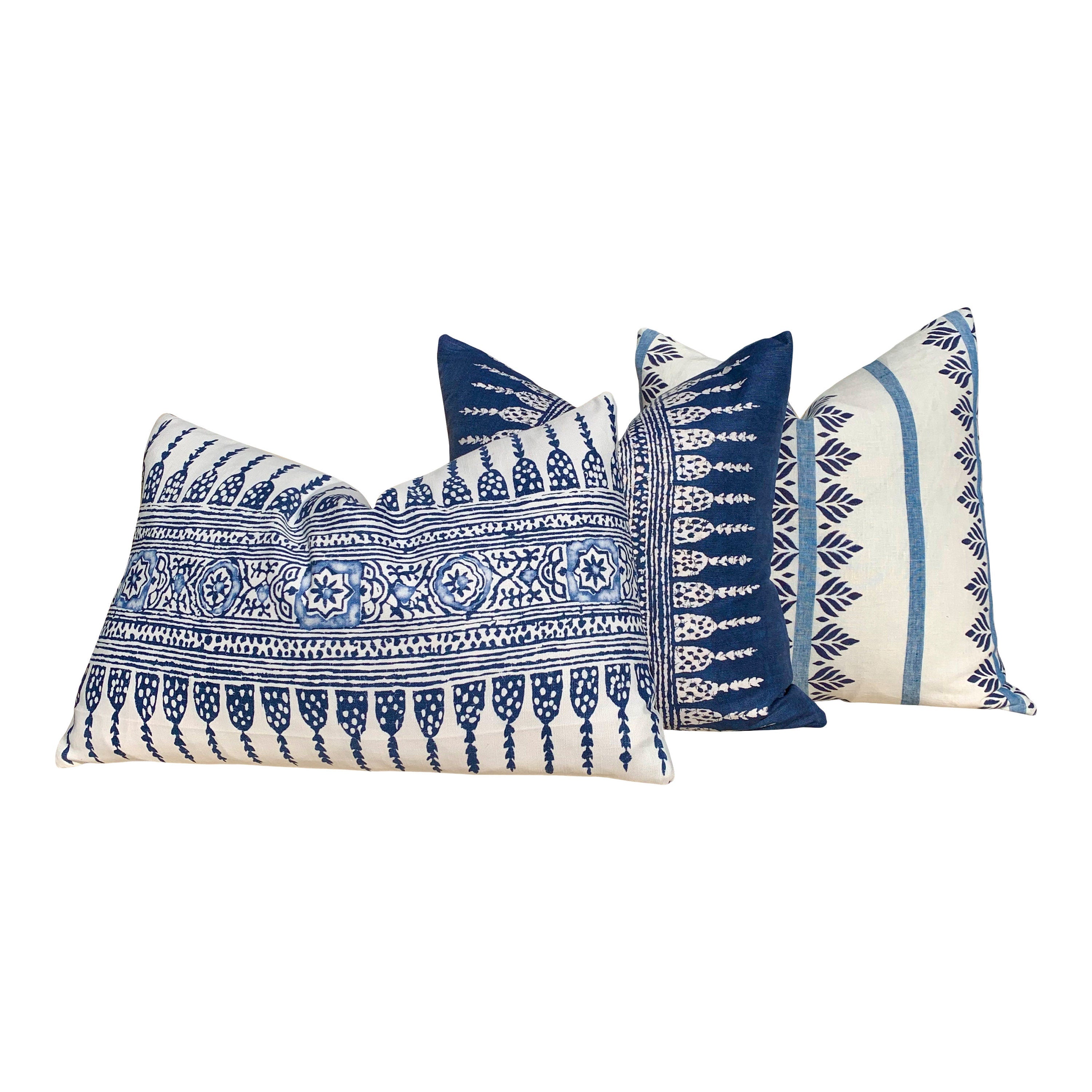 Thibaut Fern Stripe Pillow in Blue. Striped Navy Pillow, Blue Lumbar Pillow, Designer Throw Pillow, Designer Lumbar Pillow