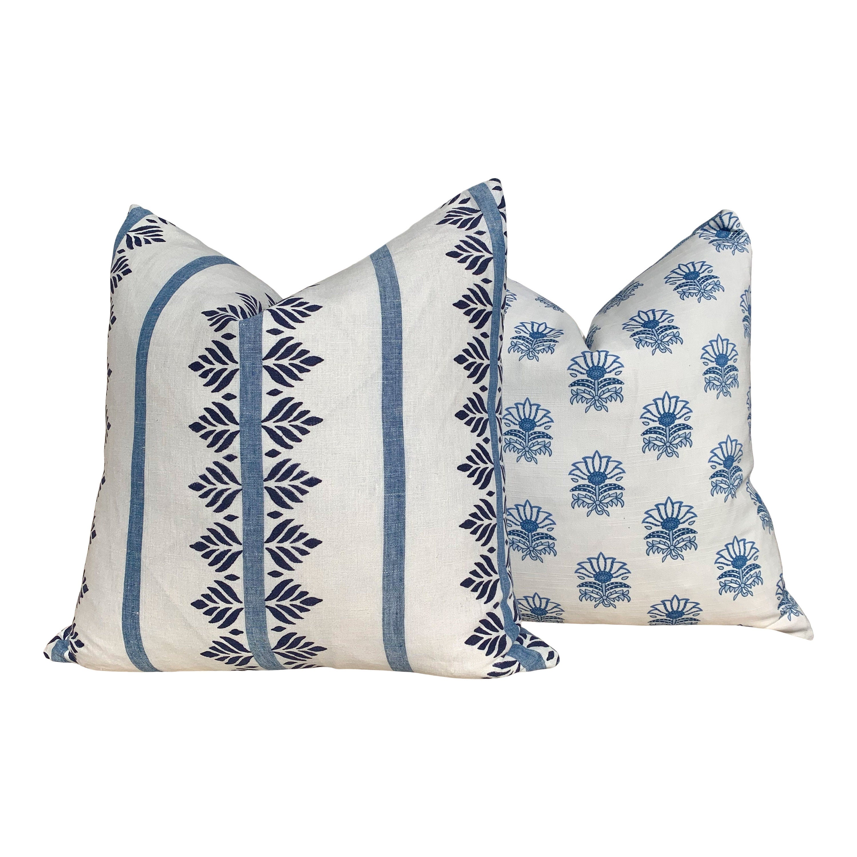 Thibaut Fern Stripe Pillow in Blue. Striped Navy Pillow, Blue Lumbar Pillow, Designer Throw Pillow, Designer Lumbar Pillow