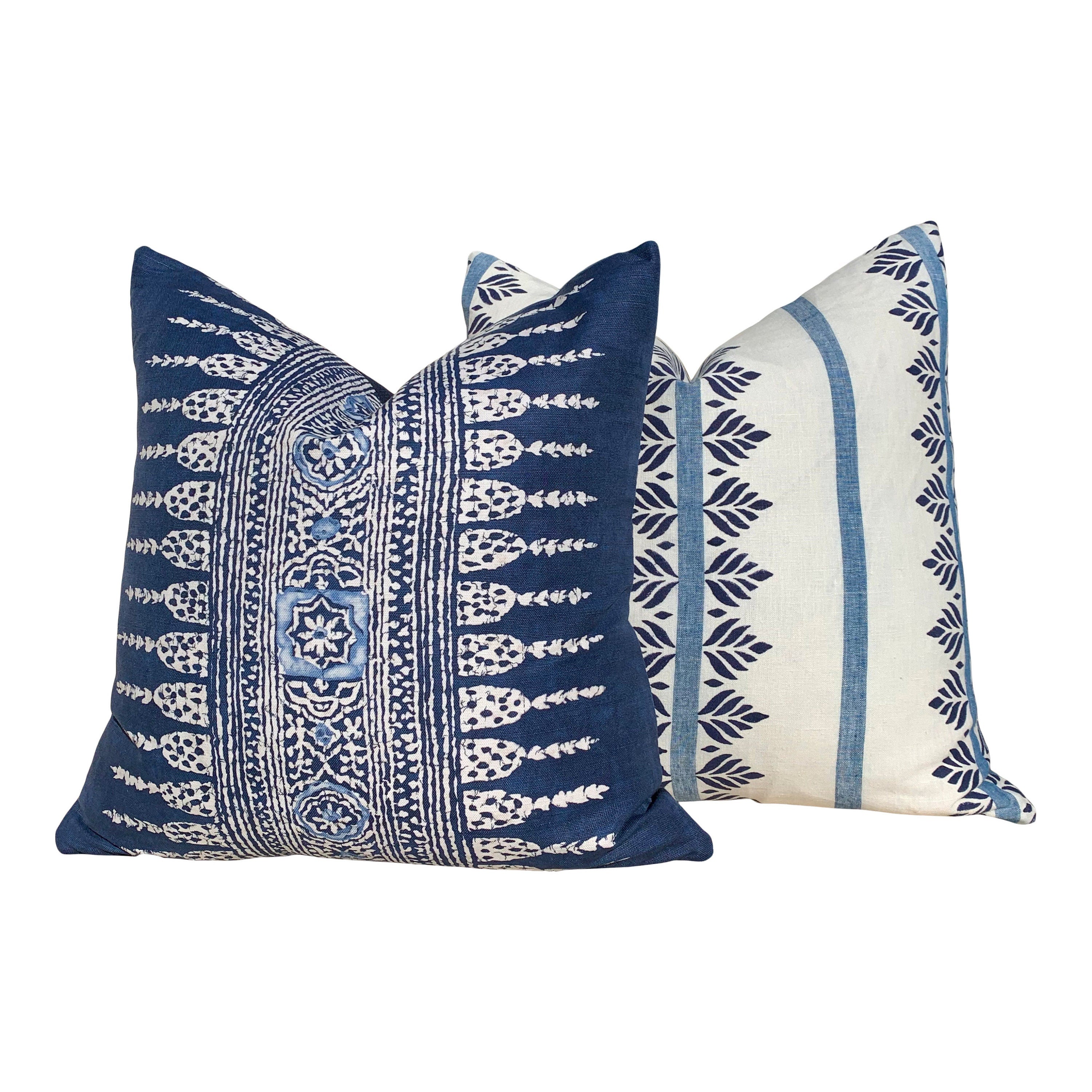 Thibaut Fern Stripe Pillow in Blue. Striped Navy Pillow, Blue Lumbar Pillow, Designer Throw Pillow, Designer Lumbar Pillow