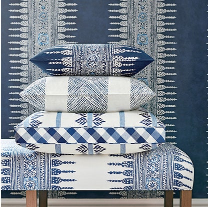 Thibaut Fern Stripe Pillow in Blue. Striped Navy Pillow, Blue Lumbar Pillow, Designer Throw Pillow, Designer Lumbar Pillow