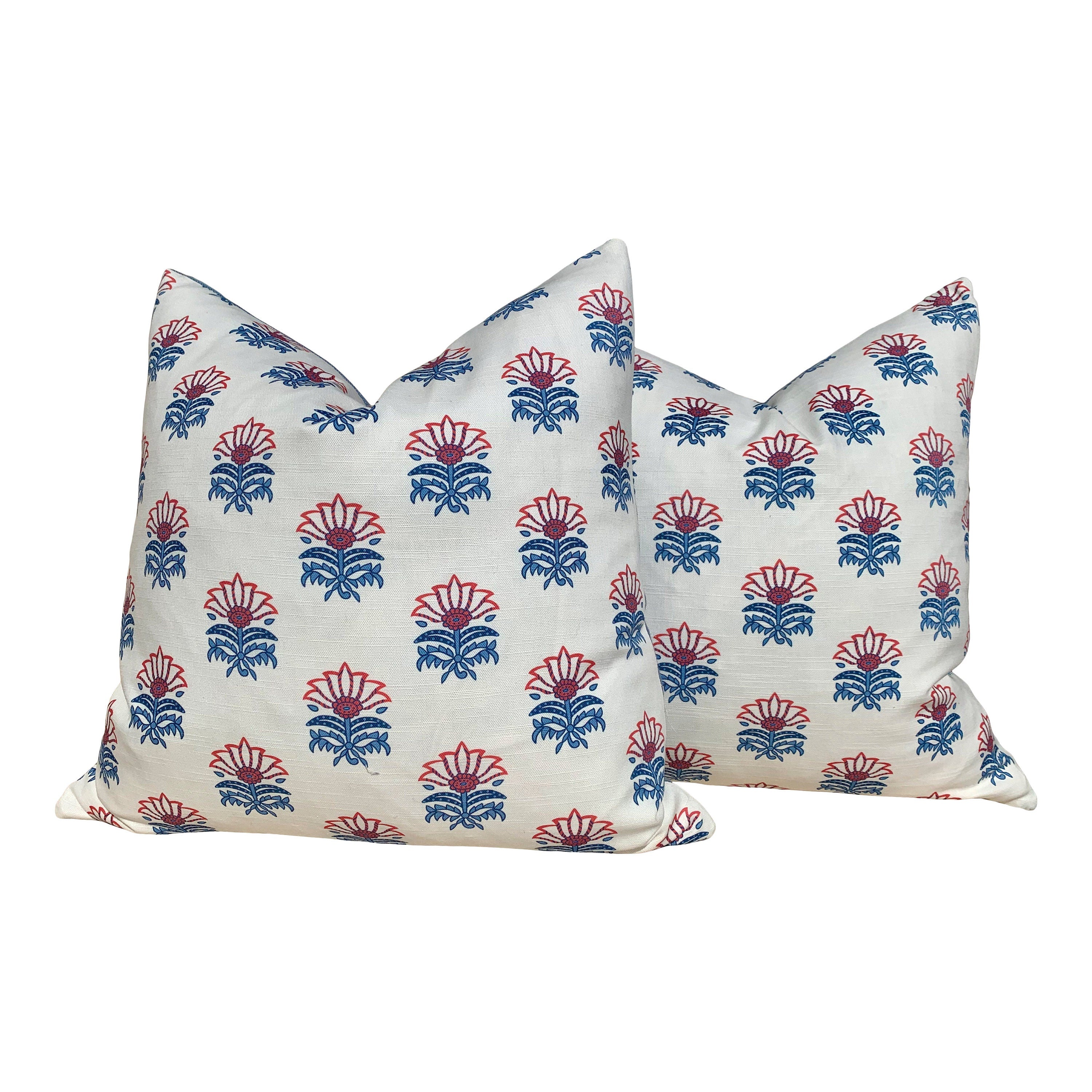 Designer Milford Pillow Red Blue. Floral Pillow Cover // Red Lumbar Pillow // Euro Sham Pillow 26"X26" // Medallion Pillow