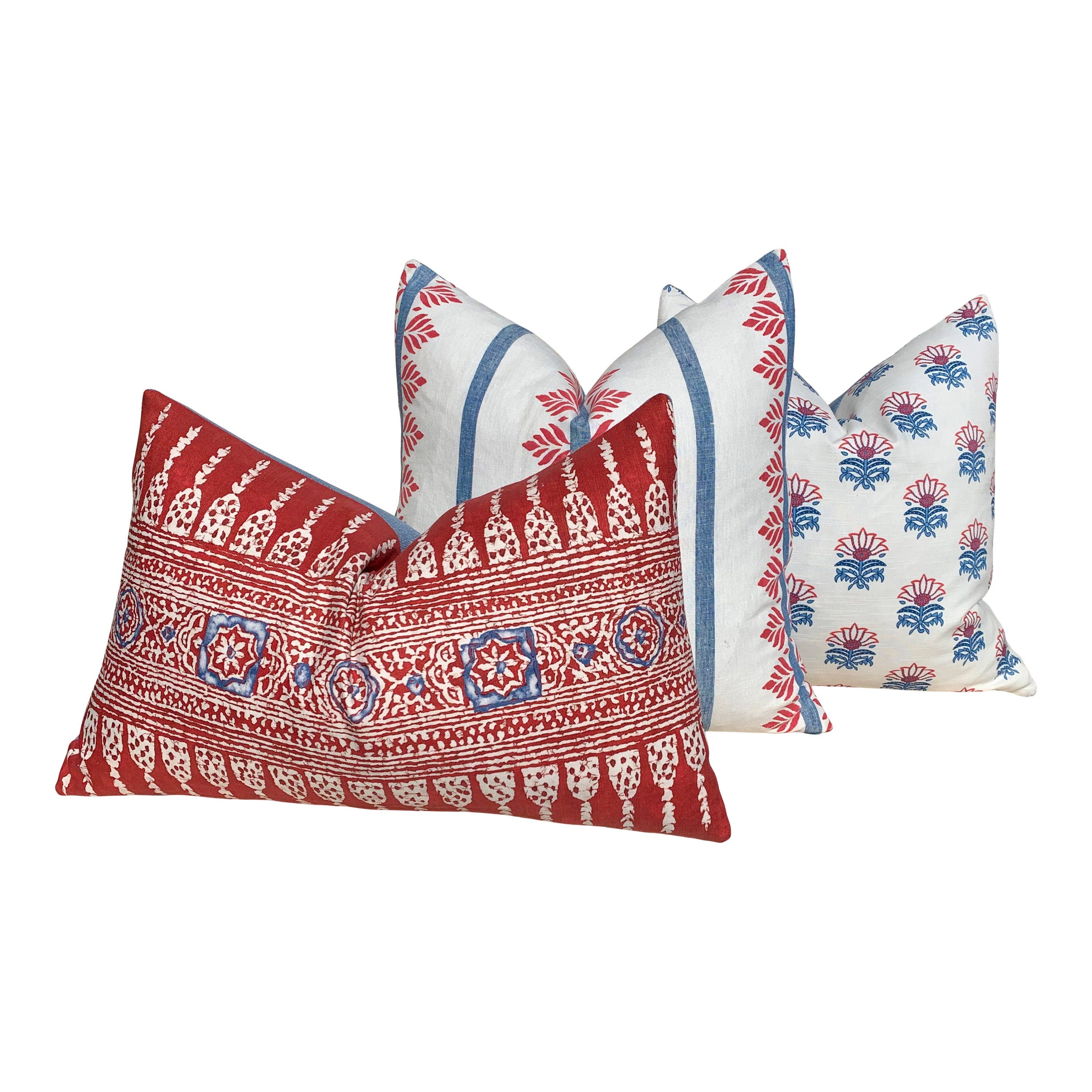 Thibaut Javanese Stripe Pillow in Red. Lumbar Striped Pillow, Boho Red Pillow, Euro Sham 26X26, Blue and Red Cushion Cover,