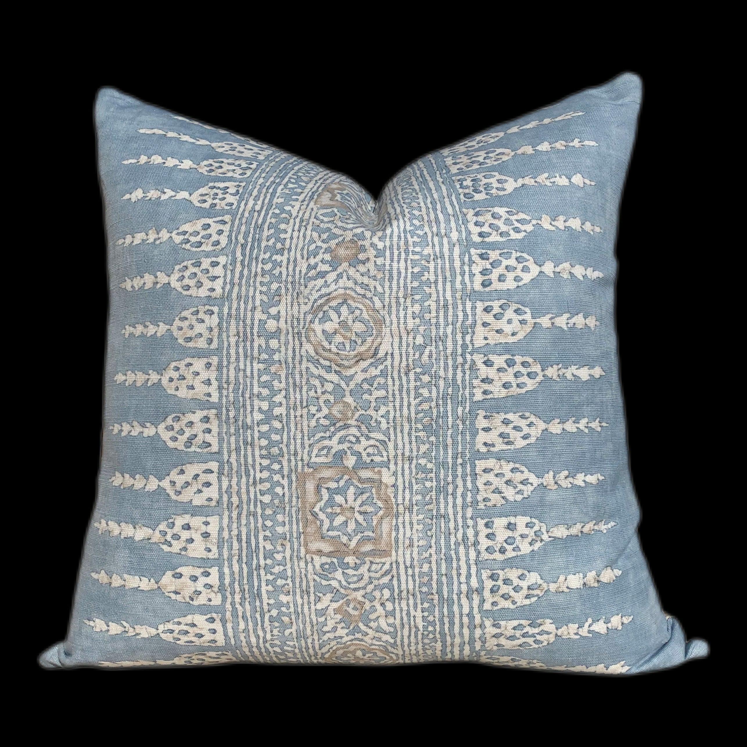 Thibaut Javanese Stripe Pillow Aqua Blue. Long Lumbar Pillow, Spa Blue Pillow, Designer Fabric Pillow, Euro Sham Cushion, Striped Pillow