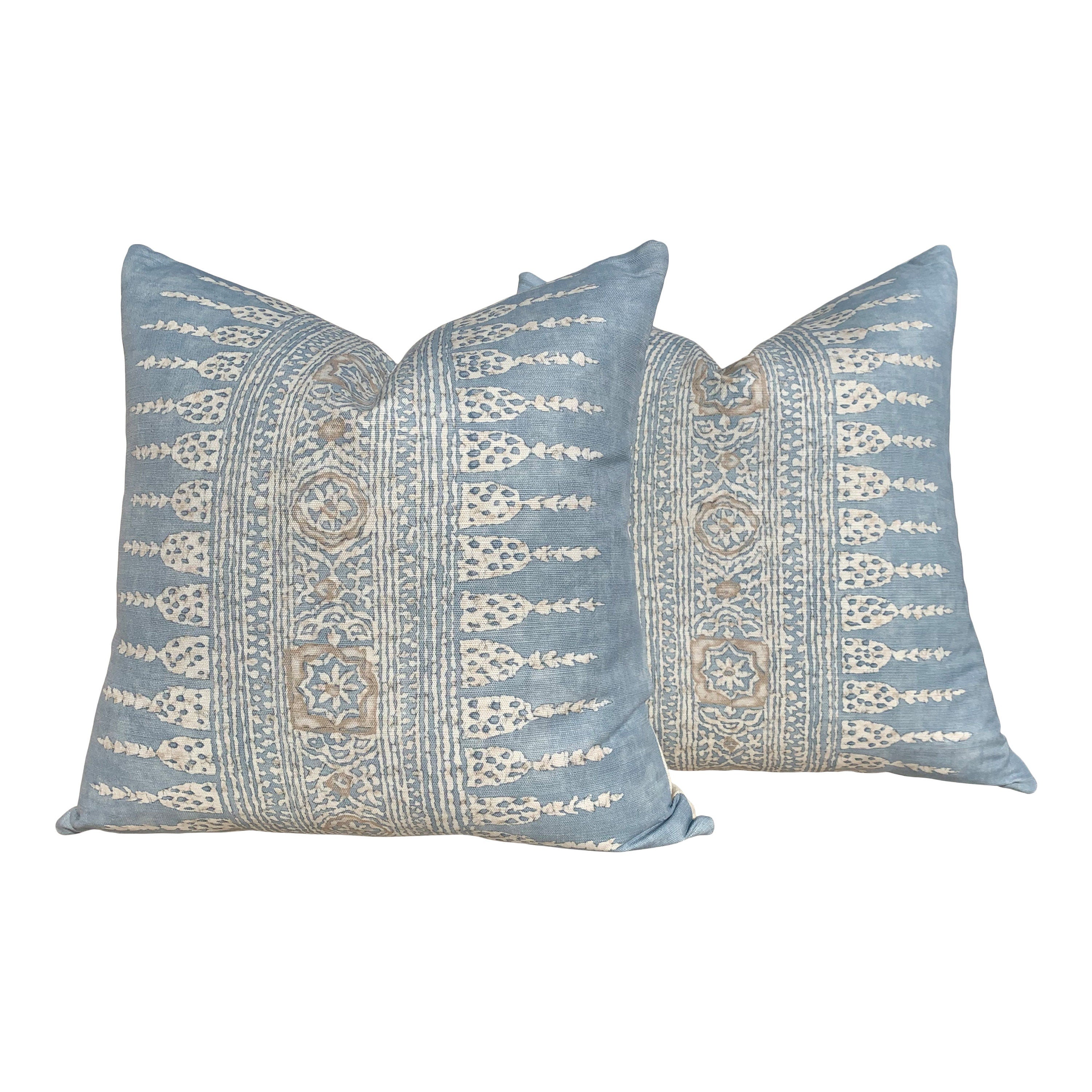 Thibaut Javanese Stripe Pillow Aqua Blue. Long Lumbar Pillow, Spa Blue Pillow, Designer Fabric Pillow, Euro Sham Cushion, Striped Pillow