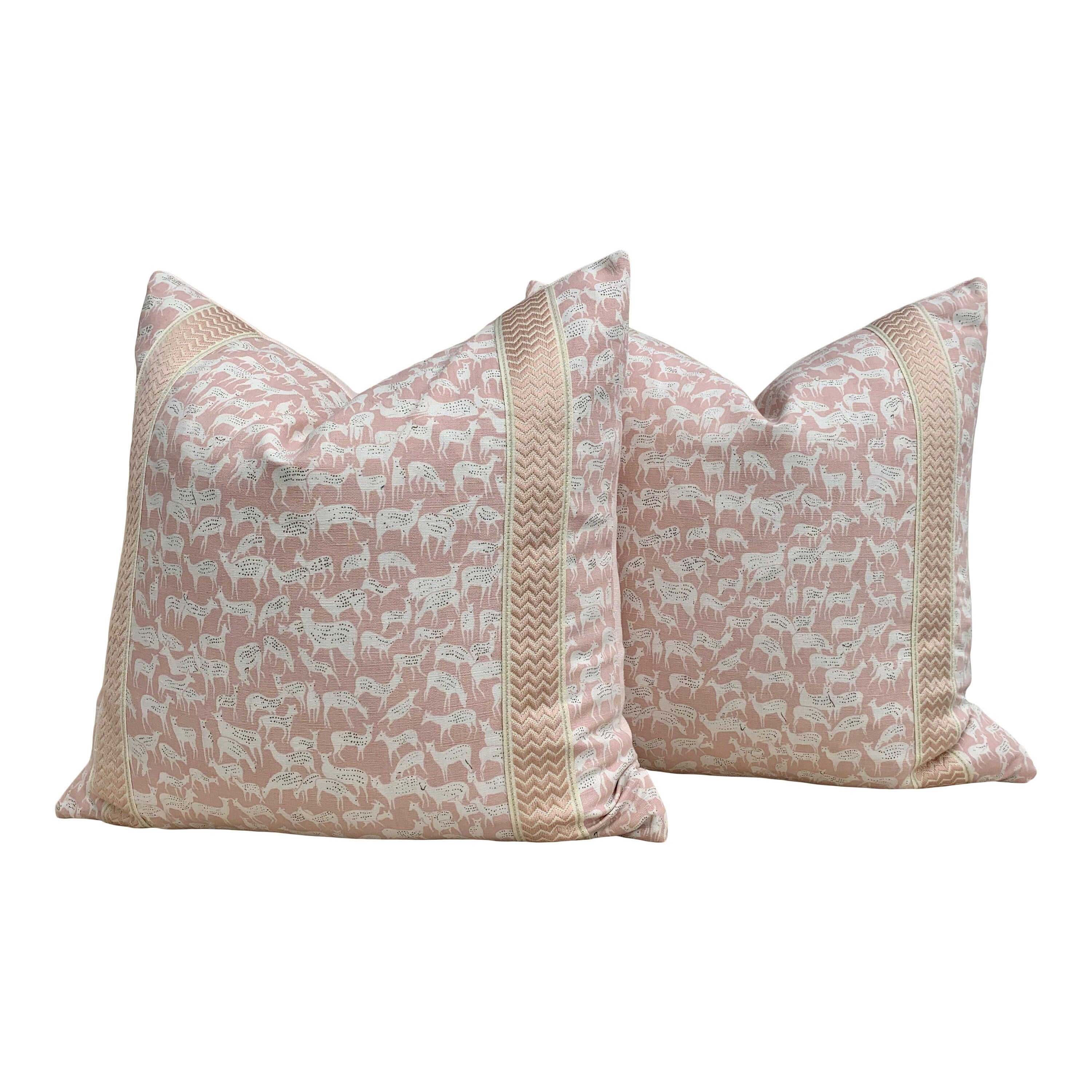 Schumacher Fauna Pillow in Blush. Decorative Pillow, accent throw cushion, designer pillow cover, lumbar accent pillow.