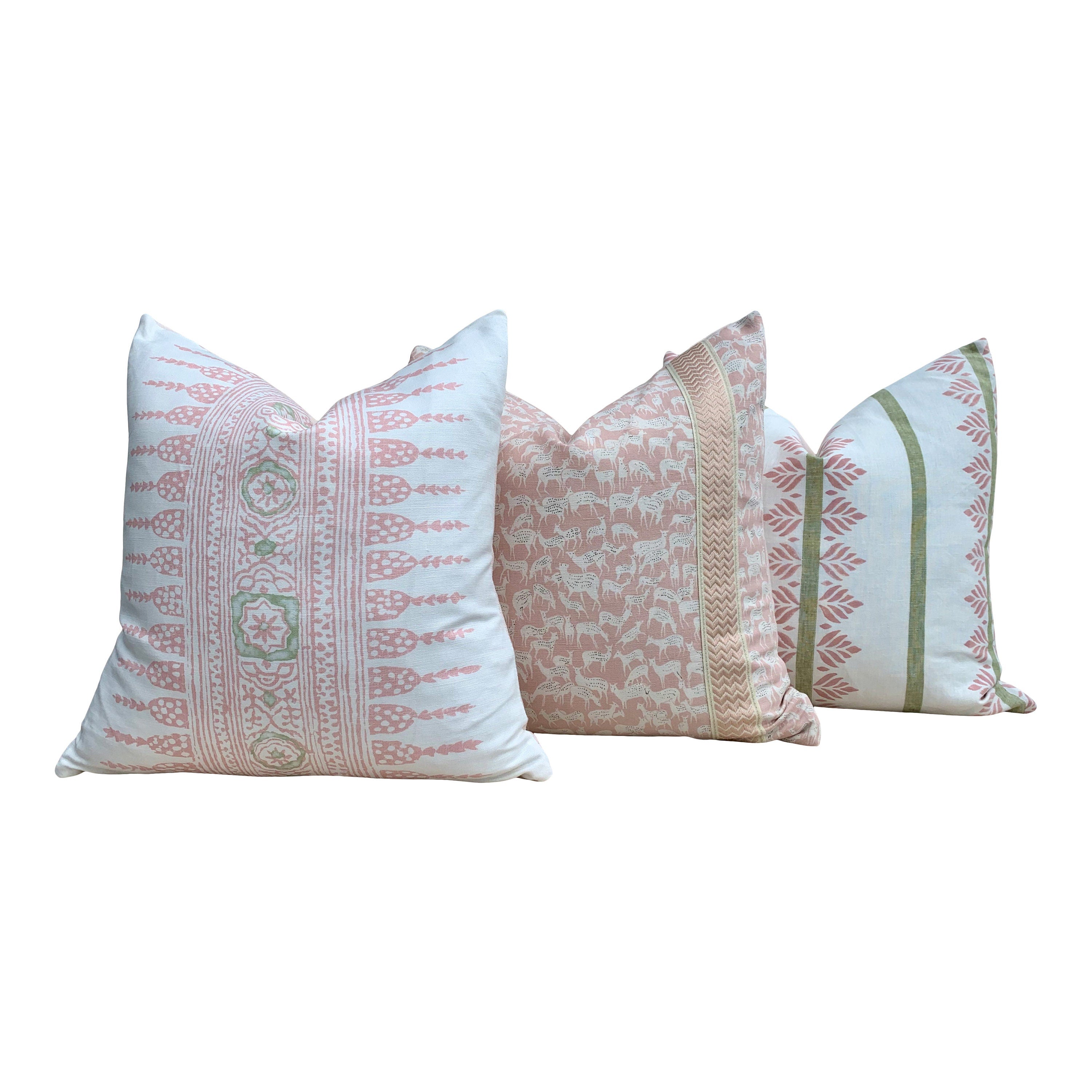 Schumacher Fauna Pillow in Blush. Decorative Pillow, accent throw cushion, designer pillow cover, lumbar accent pillow.