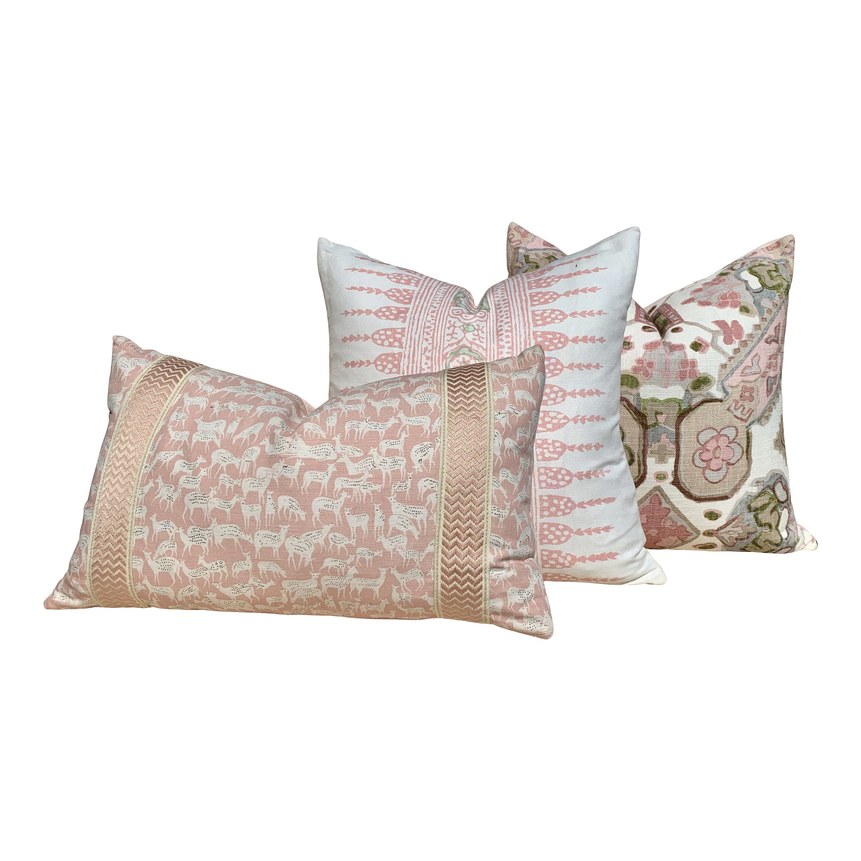 Schumacher Fauna Pillow in Blush. Decorative Pillow, accent throw cushion, designer pillow cover, lumbar accent pillow.